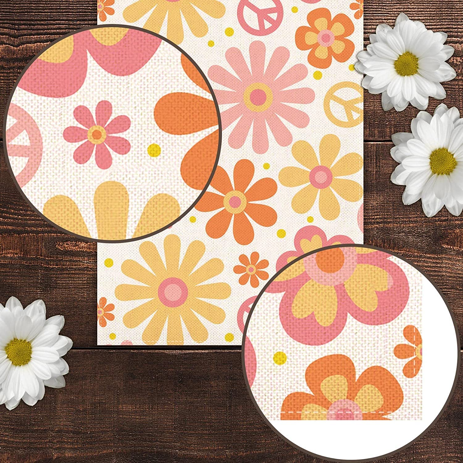 Groovy Table Runner Hippie Daisy Flower Peace Love Birthday Party Retro Kitchen Dining Home Decoration (13'' X 90'')