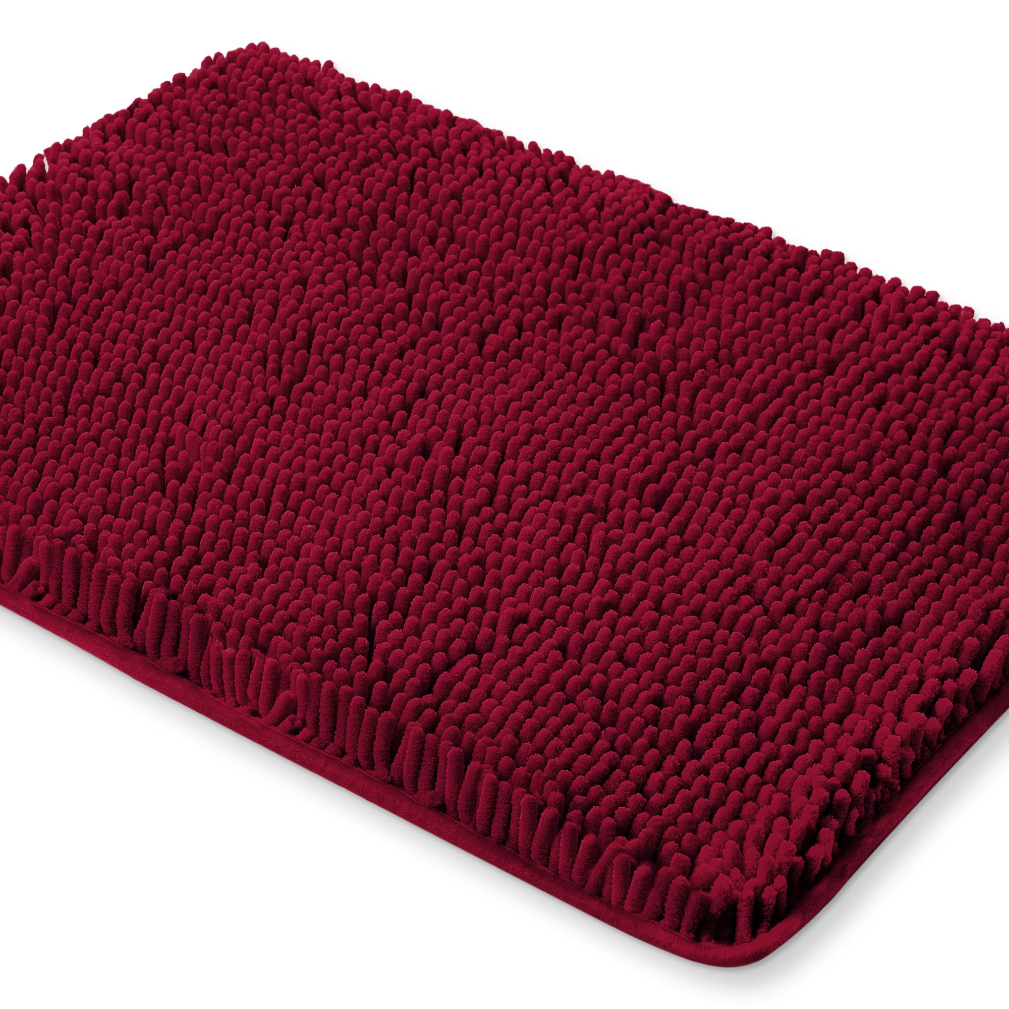 Yeaban Burgundy Bathroom Rugs - Thick Chenille Bath Mats | Absorbent And Washable Bath Rug Non-Slip, Plush And Soft Rugs For Bat