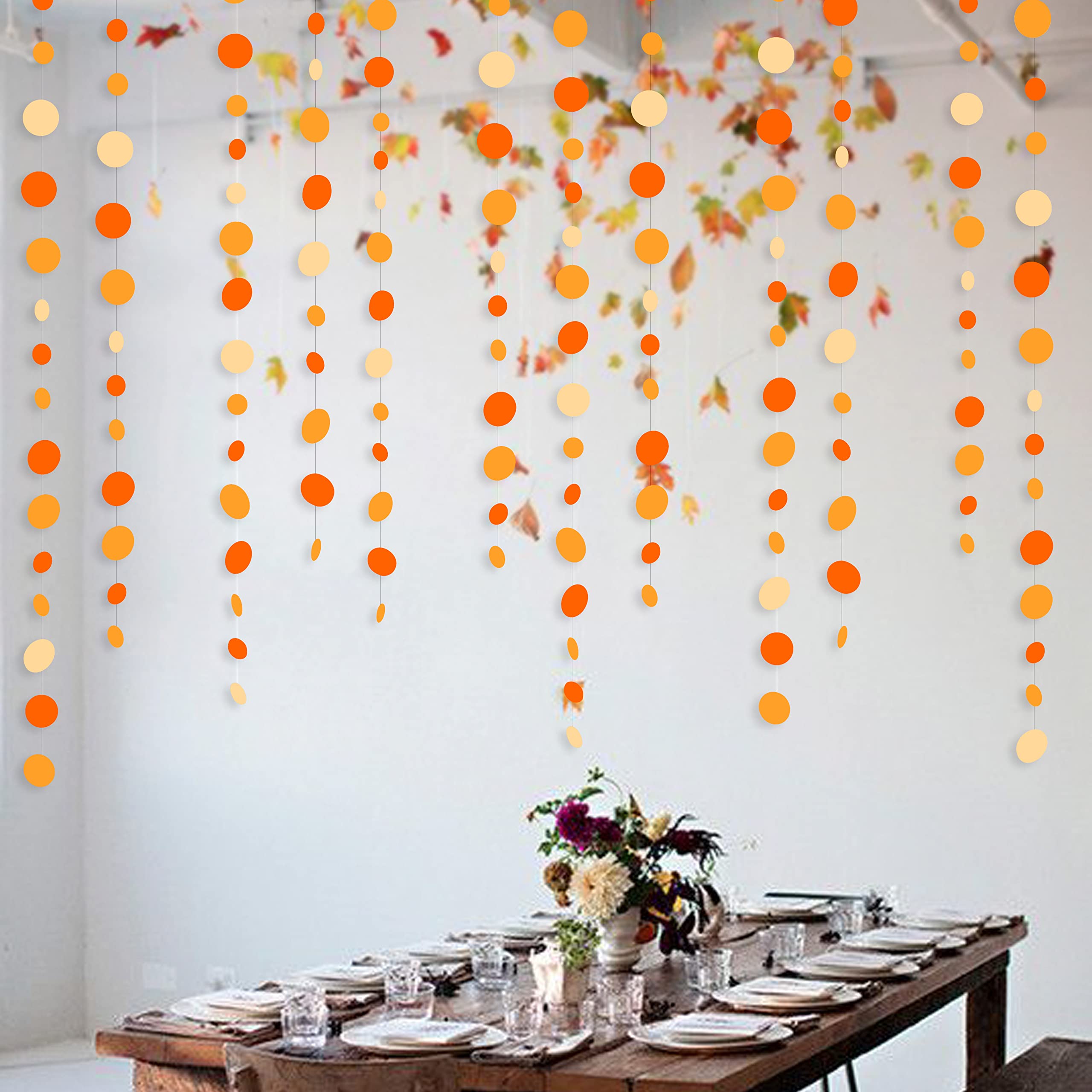 46 Ft Thanksgiving Fall Autumn Circle Dots Garland Gradient Orange Polka Dot Hanging Paper Streamer For Orange Wedding Bridal Sh