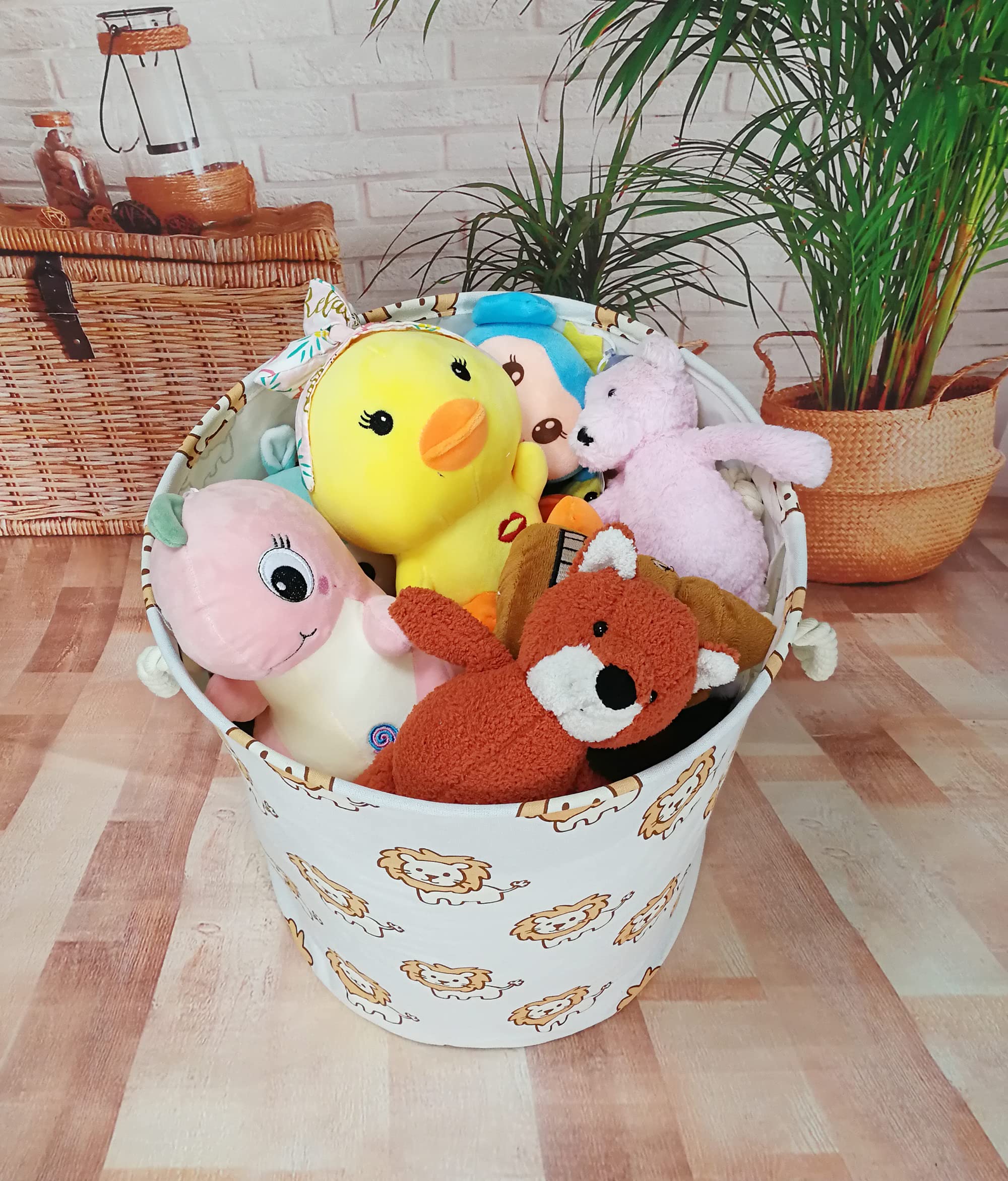 Vaivusto Round Laundry Basket, Waterproof Canvas Large Clothes Basket Laundry Hamper With Handles Kids Nursery Hamper For Kids R