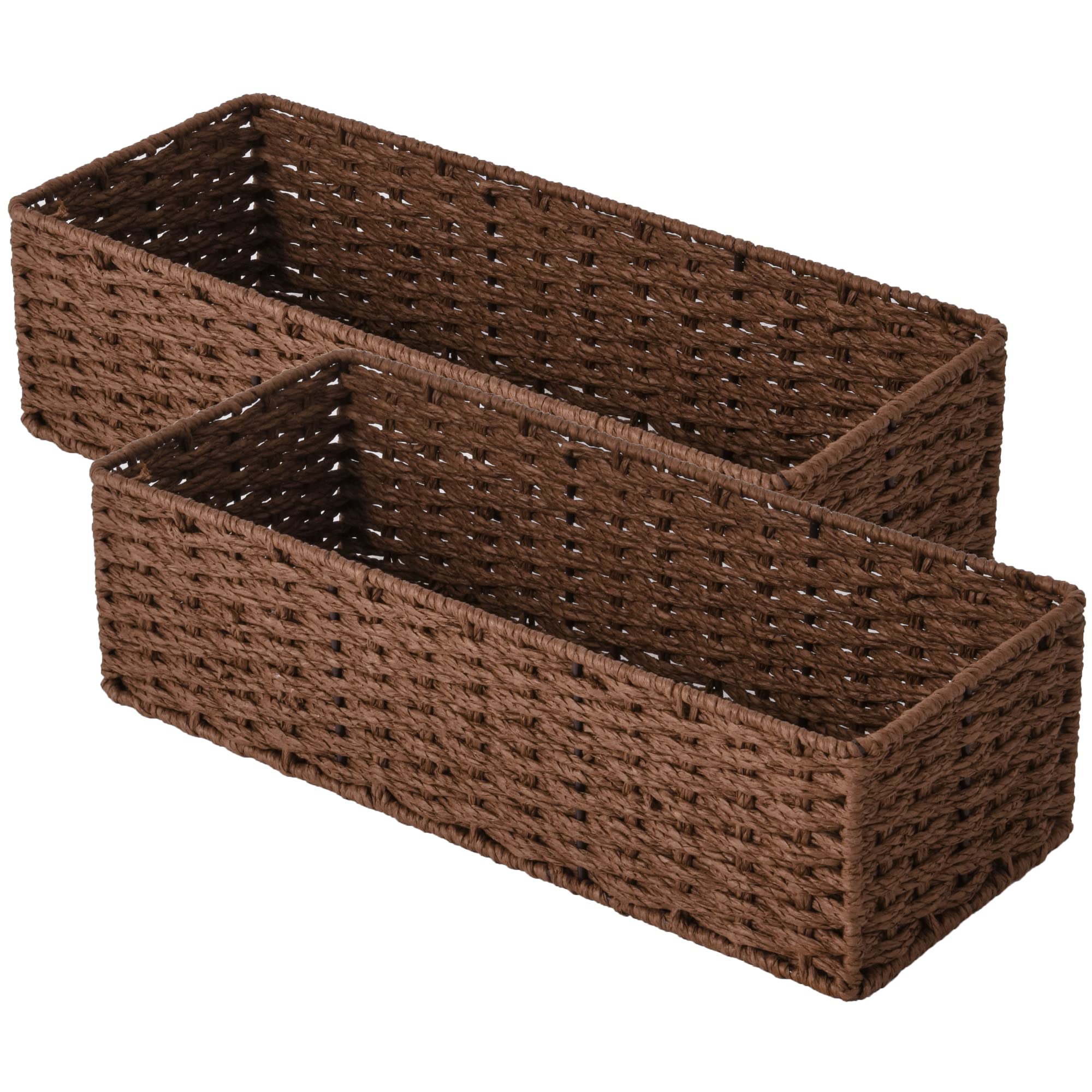 StorageWorks Round Paper Rope Toilet Tank Topper Basket, Wicker Basket for Bathroom, Brown, 2-Pack