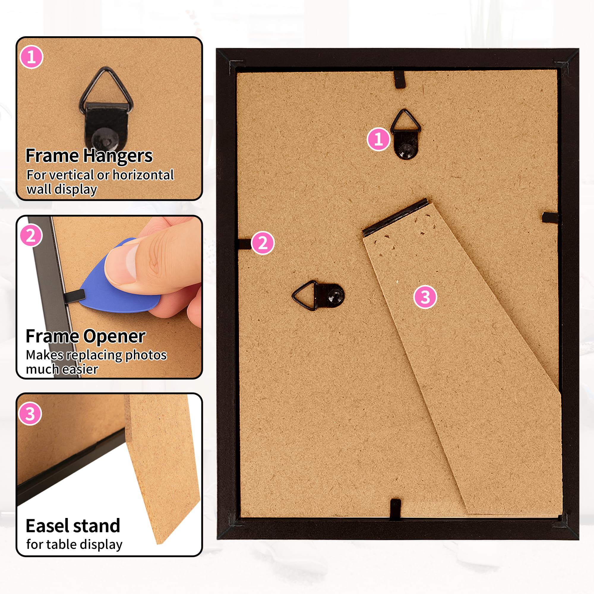 HOMERHYME 4x6 Picture Frames Set of 8, 4 by 6 Black Photo Frames for Gallery Wall Mounting or Table Display, Collage Frames with