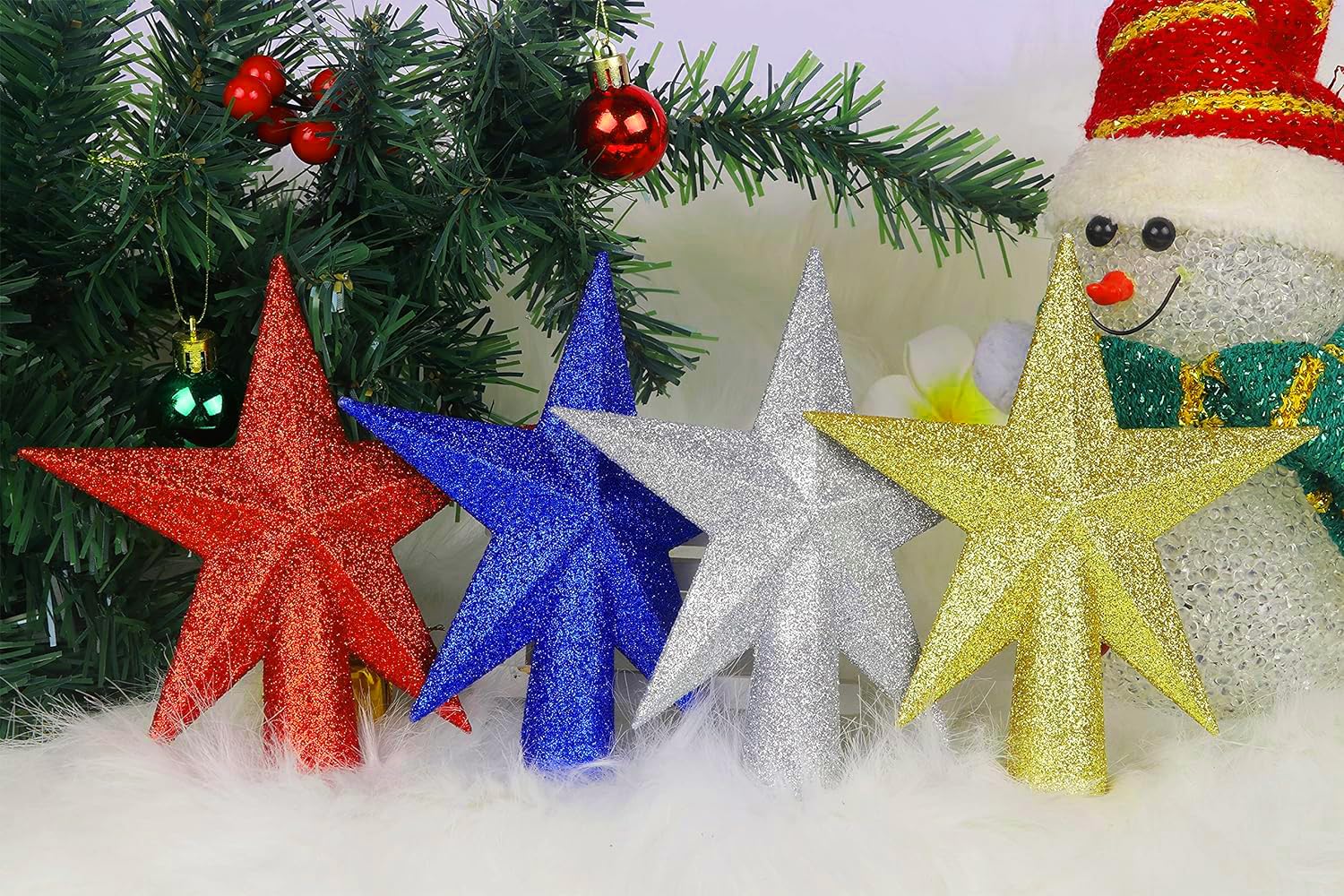 YYCRAFT Glitter Star Tree Topper Christmas Decoration-6 Inch,Gold