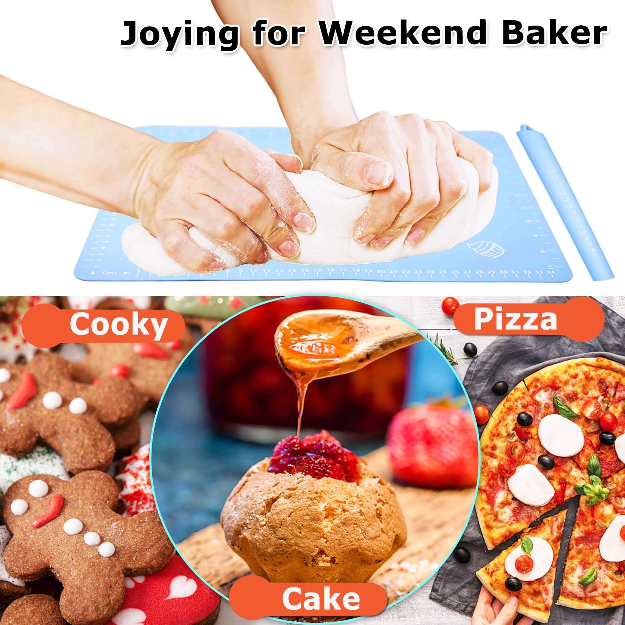Rolling Pin Dough Roller Non Stick Silicone Baking Mat Set Rolling Pins For Baking Rodillo Para Masa For Making Dough,Pizza,Bisc