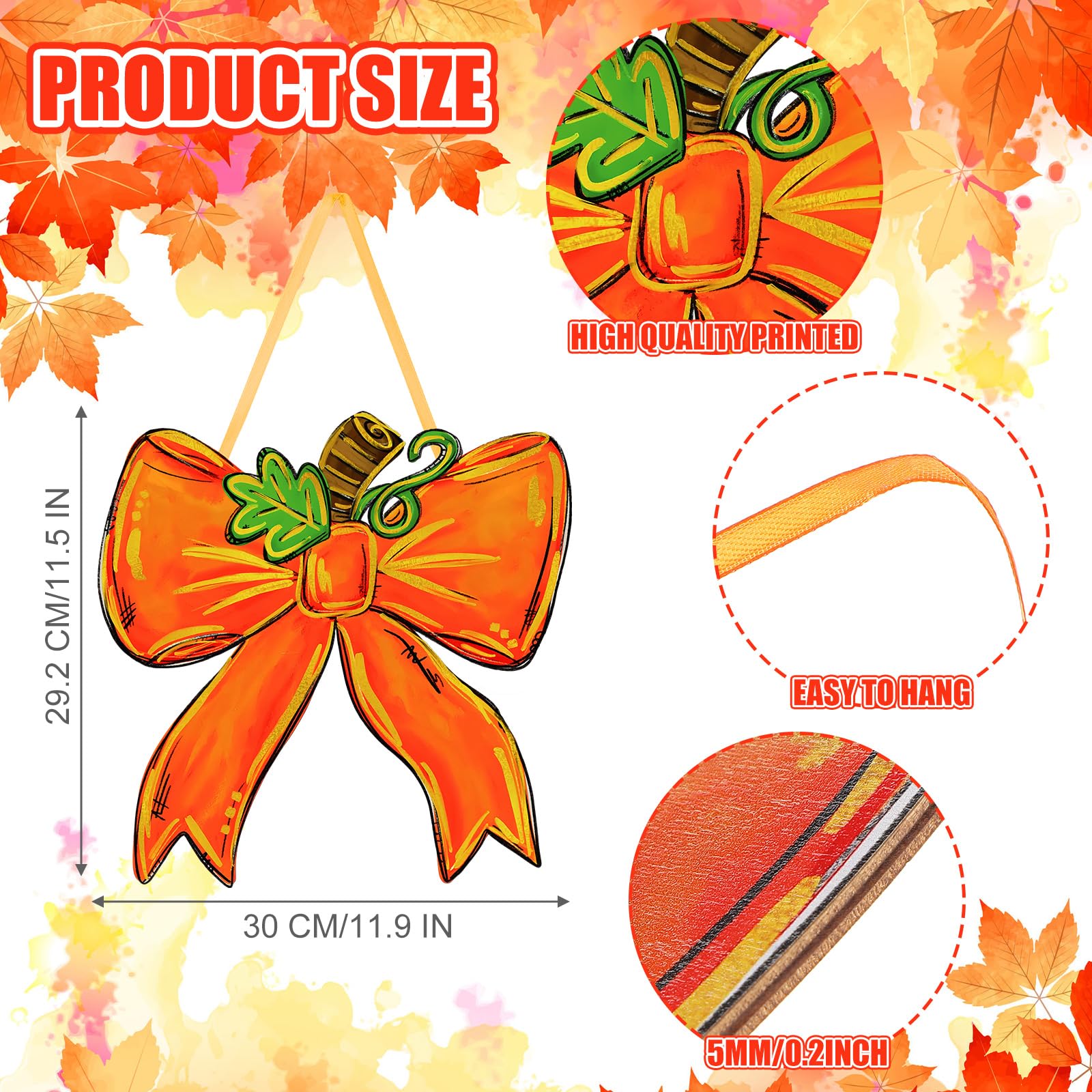 RattanView Preppy Pumpkin Bow Wooden Hanging Sign Thanksgiving Bowknot Wall Hanging Fall Coquette Bow Welcome Door Sign Girly De