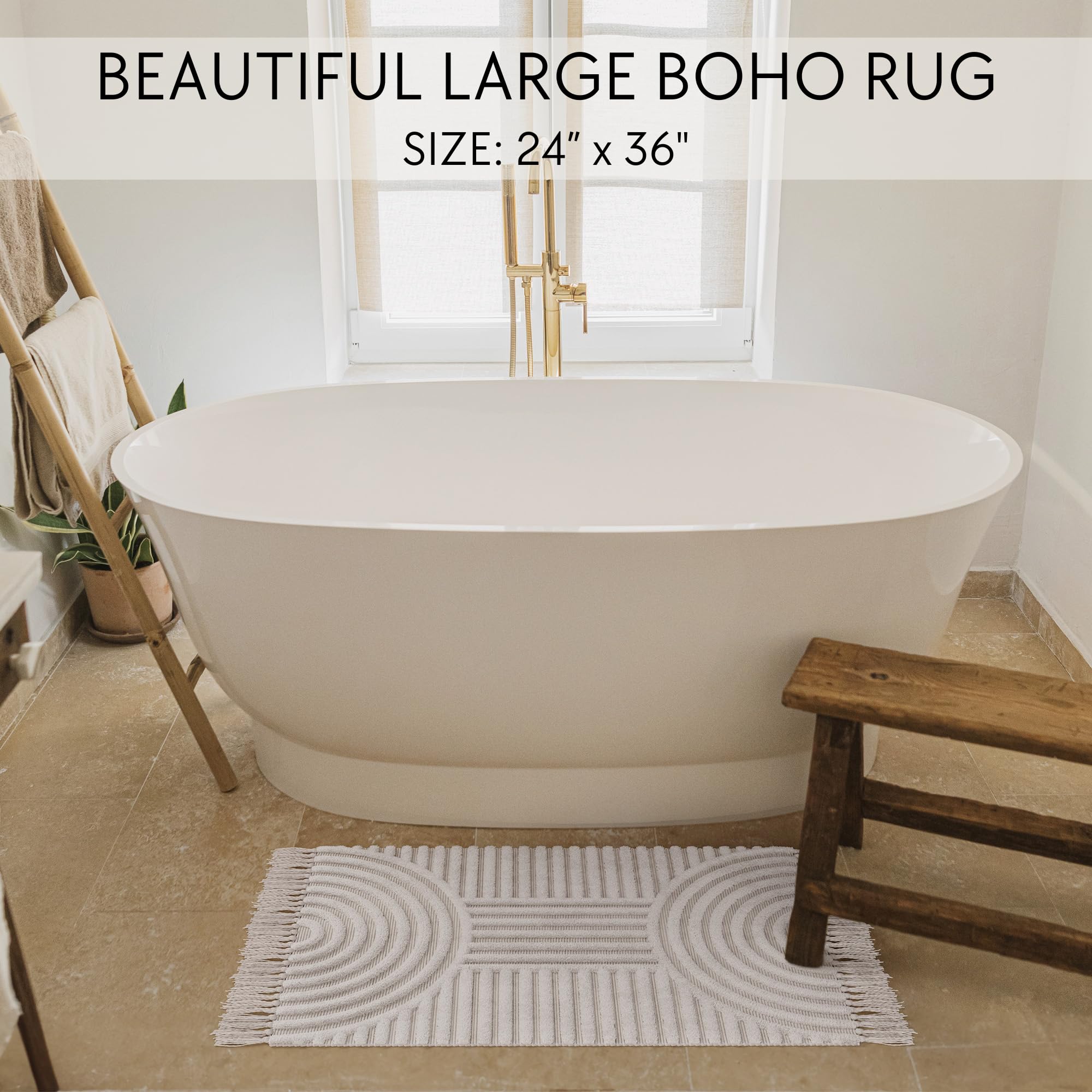 Kibaga Beautiful Boho Rug With Tassels For Your Bathroom - Soft 2 X 3 Ft. Cotton Rug Fits Perfectly Into Your Bath - Washable, N