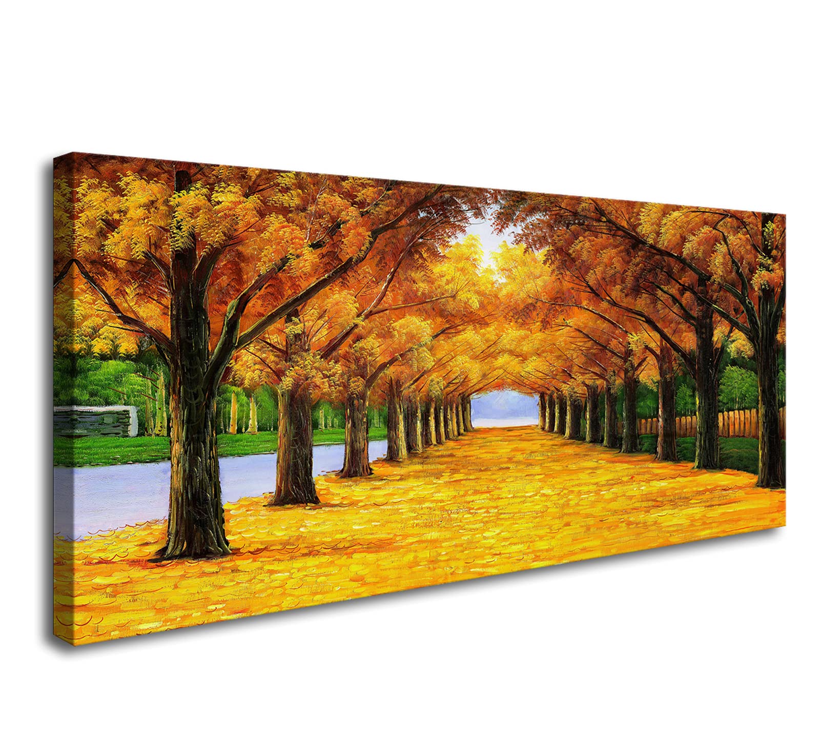 Xxmwallart Fc2150 Wall Art Golden Autumn Scene Canvas Prints Painting Gold Tree Paintings Pictures Framed For Living Room Bedroo