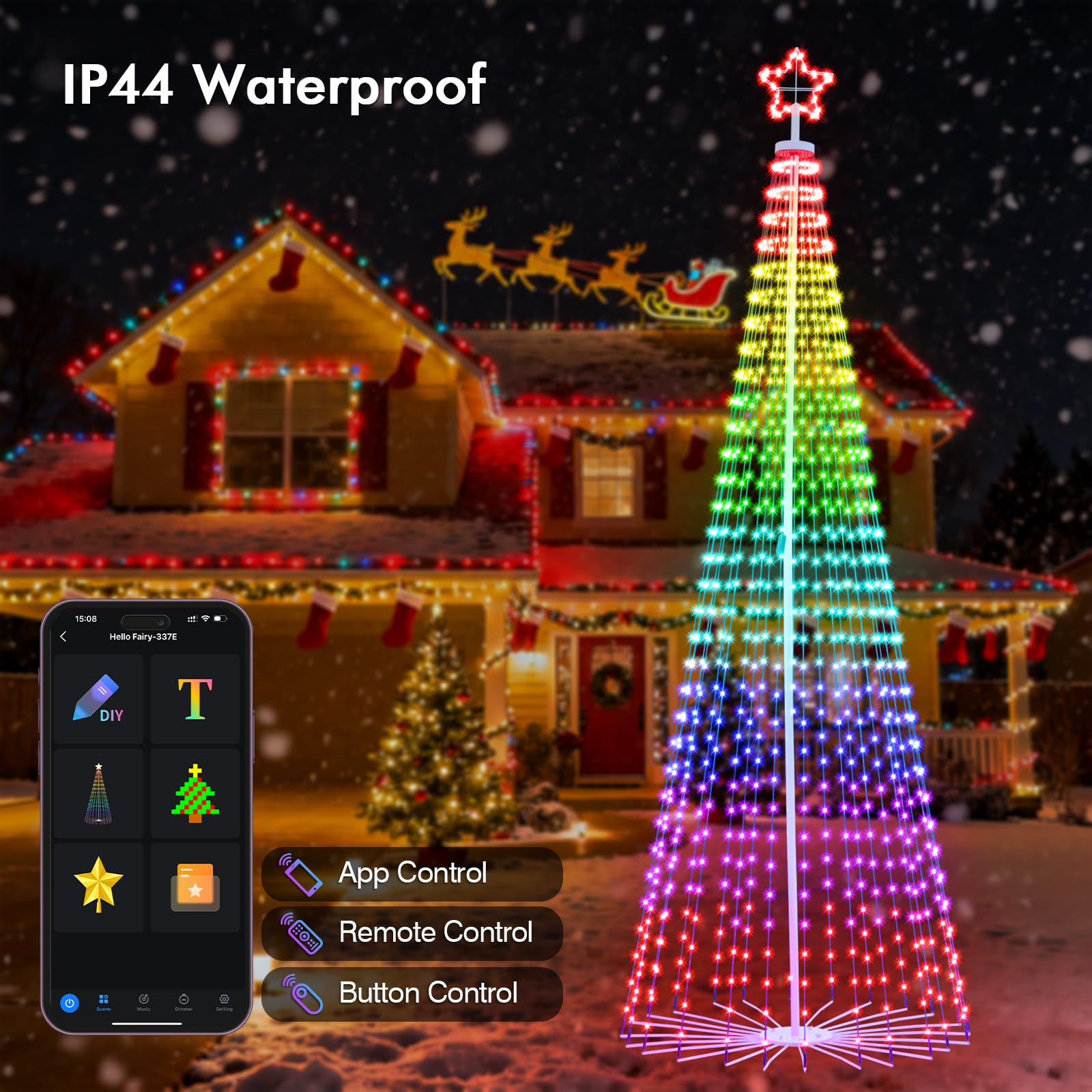 HOLILLUMA 12FT Outdoor Christmas Tree, RGB Color Changing Pre-lit Smart Cone Christmas Tree with LED Lights, App&Remote Control,
