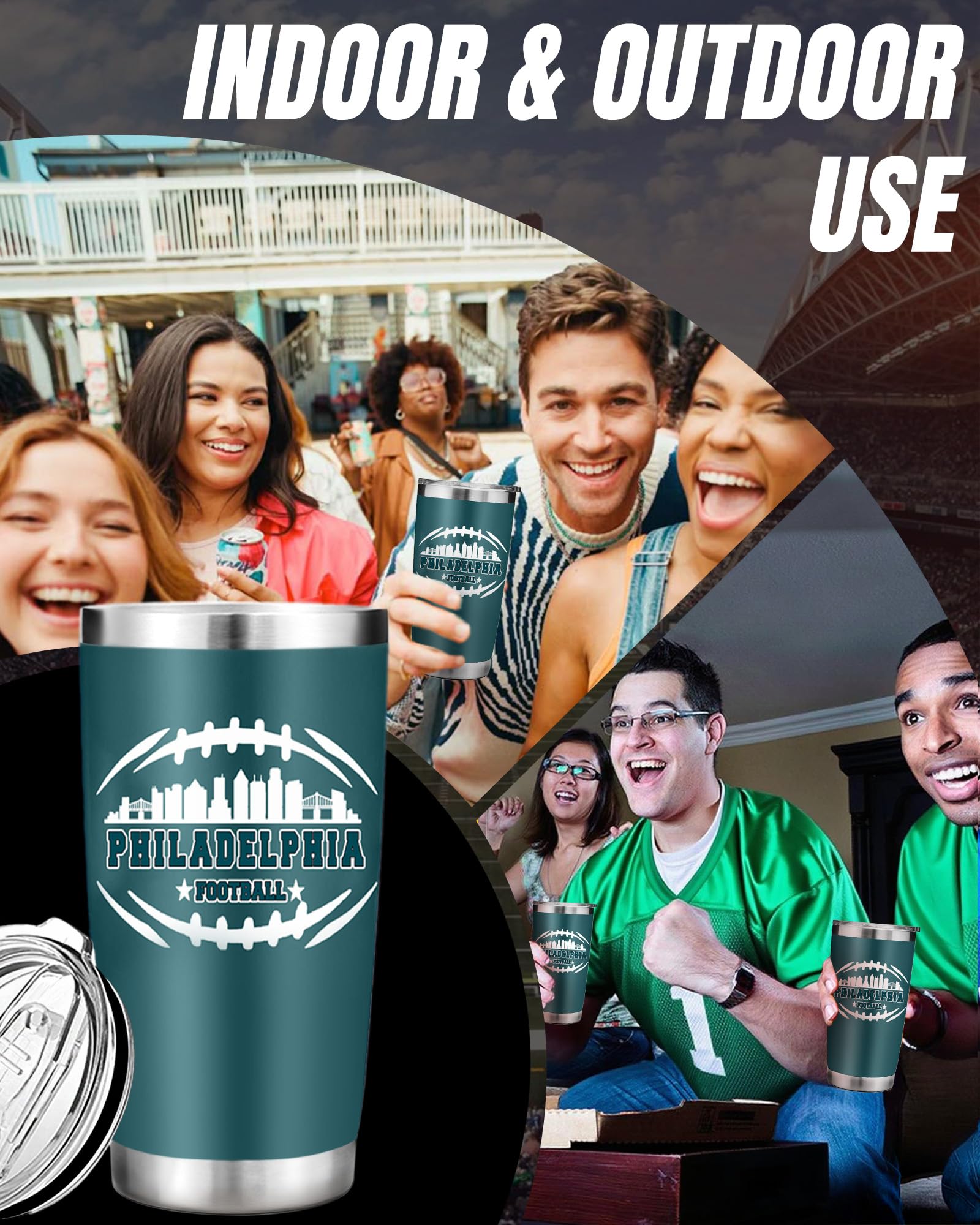 Football Fan 20 Oz Insulated Travel Coffee Cup Mug Tumbler with Lid Philadelphia Themed Merch Shop Men Women Sport Stuff Gear Ap