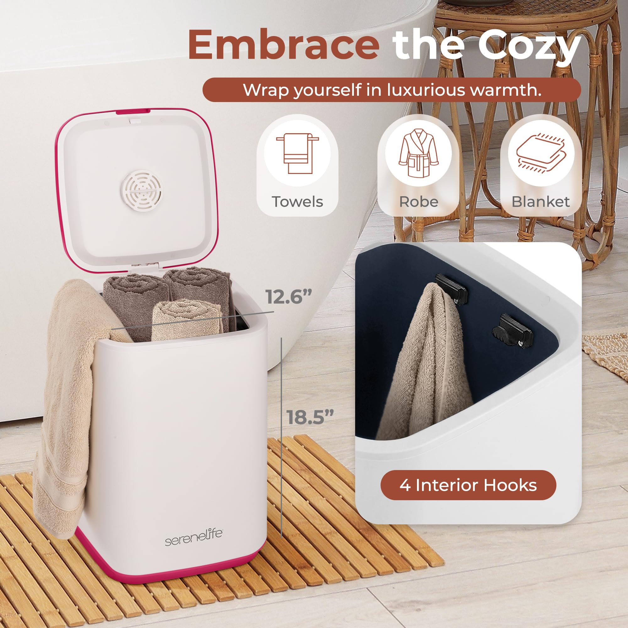 Serenelife Towel Warmers For Bathroom, 23L Luxury Heater, Blanket Warmer Bucket, Led Display, Up To 24 Hours Delay, 3 Heating Mo