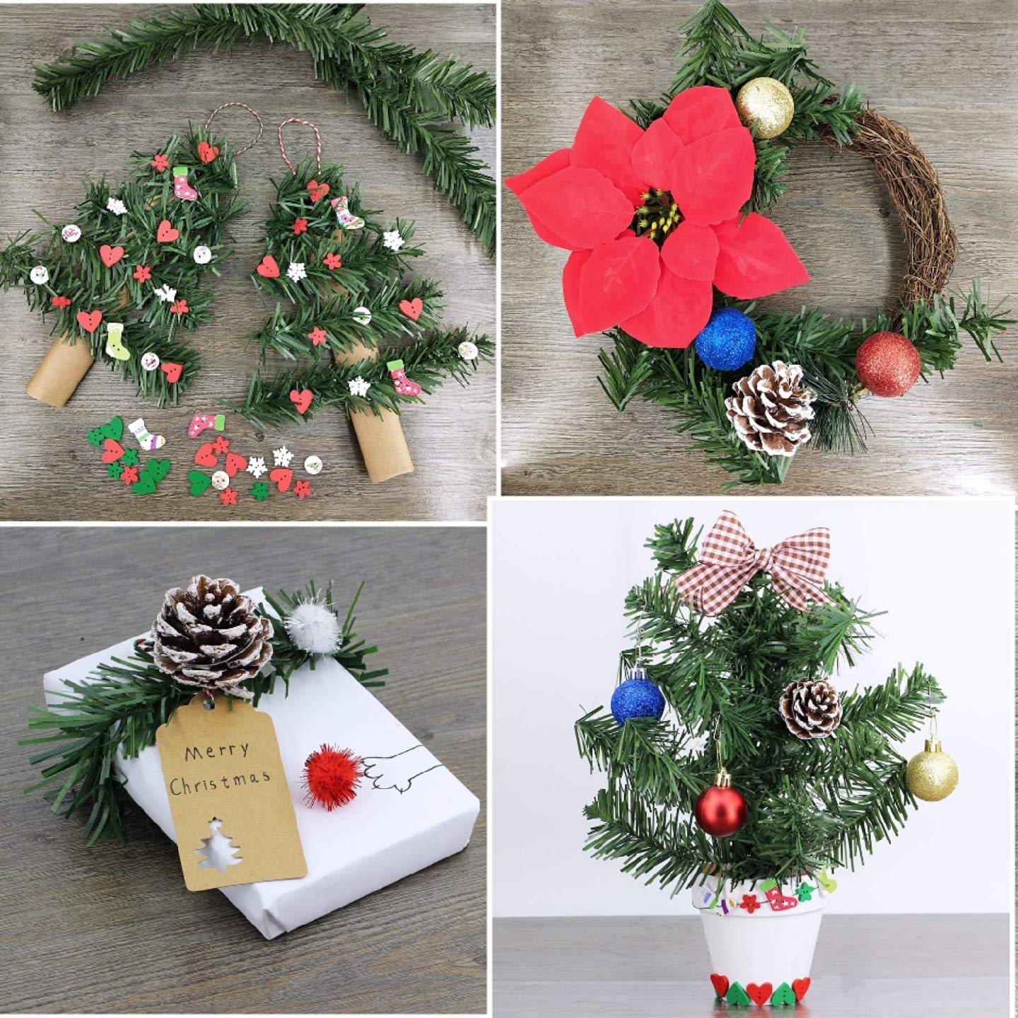 24 Pcs Christmas Garland Ties Artificial Pine Needles Santas Factory Christmas Tree Branches Wired Faux Pine Greenery Stems 12x1