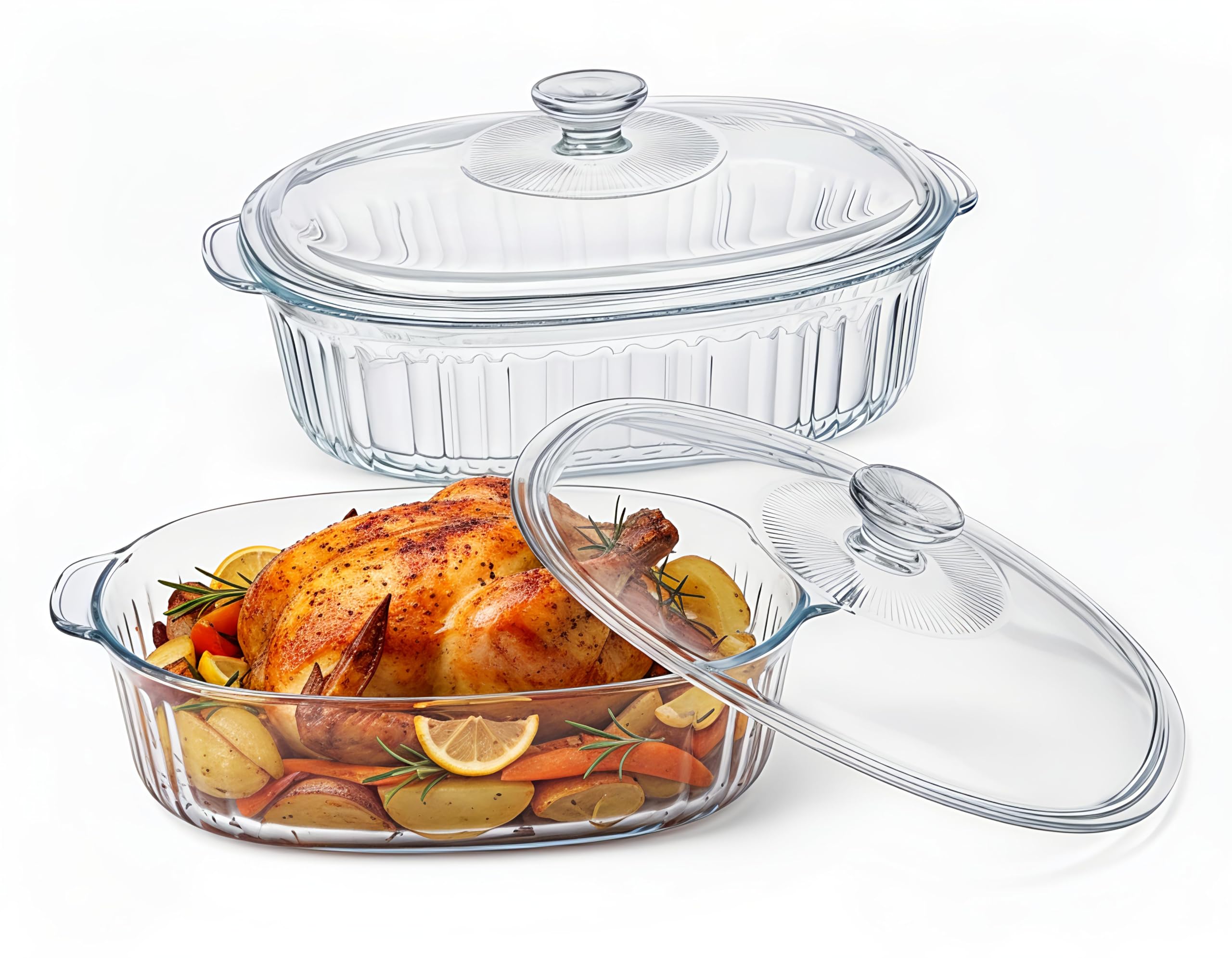 R Bhimaji - Glass Casserole With Lid - 2.8 Litres, Oval Shape, Glass Bowl With Lid, Food Serving Bowl, Glass Bowl For Kitchen - 