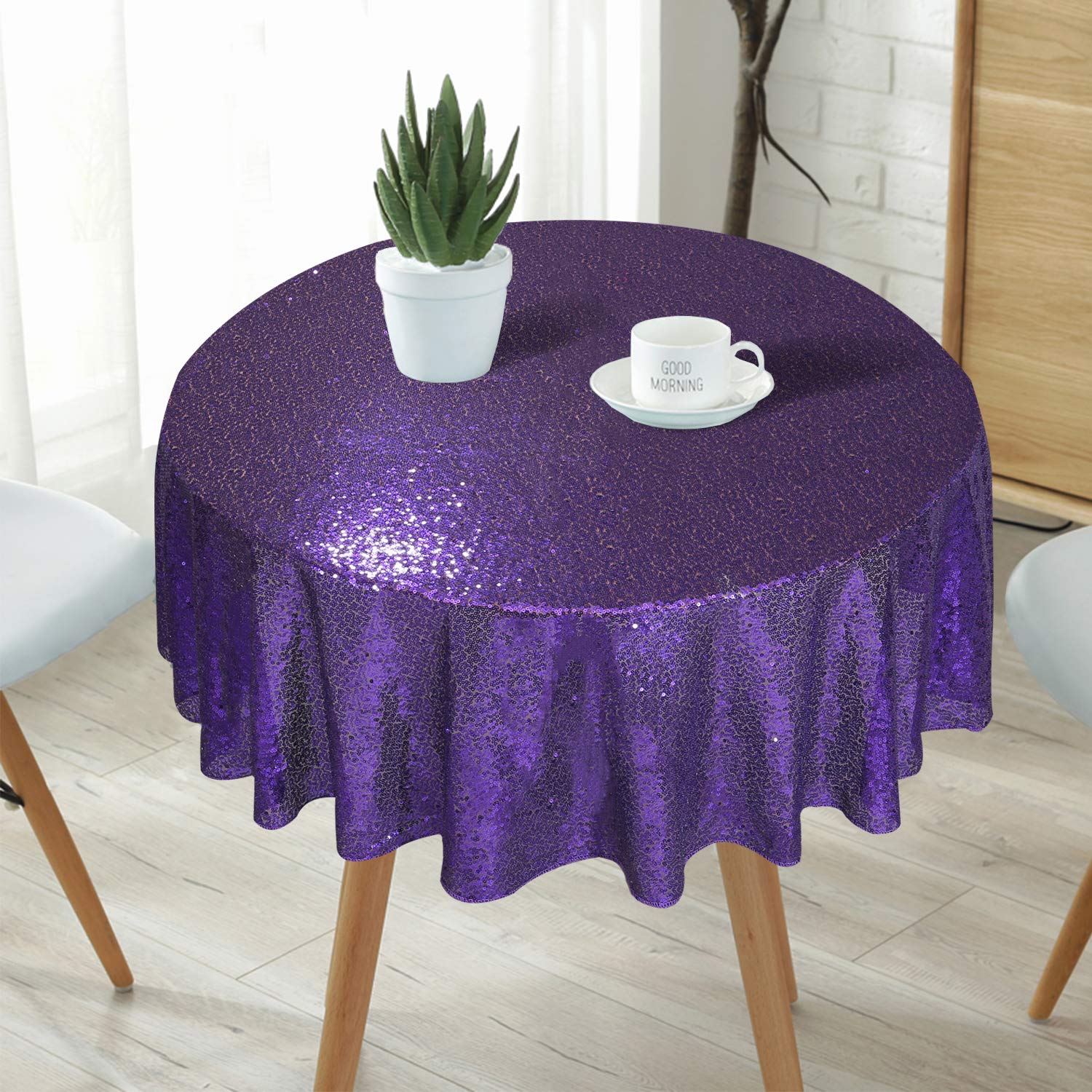 Eternal Beauty Sequin Tablecloth,Sparkly Table Cloth For Wedding Party, Christmas Decorations Round Glitter Tablecloth (48'', Pu