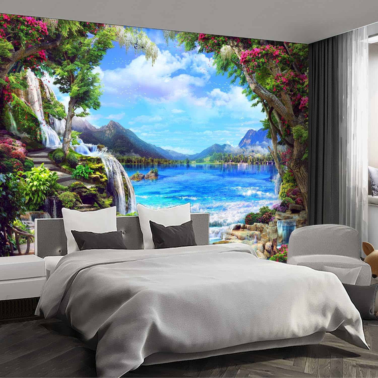 Fightal - Landscape Lake Waterfall Large wall murals Peel and Stick self Adhesive Wallpaper for Bedroom Living Room - 108x157