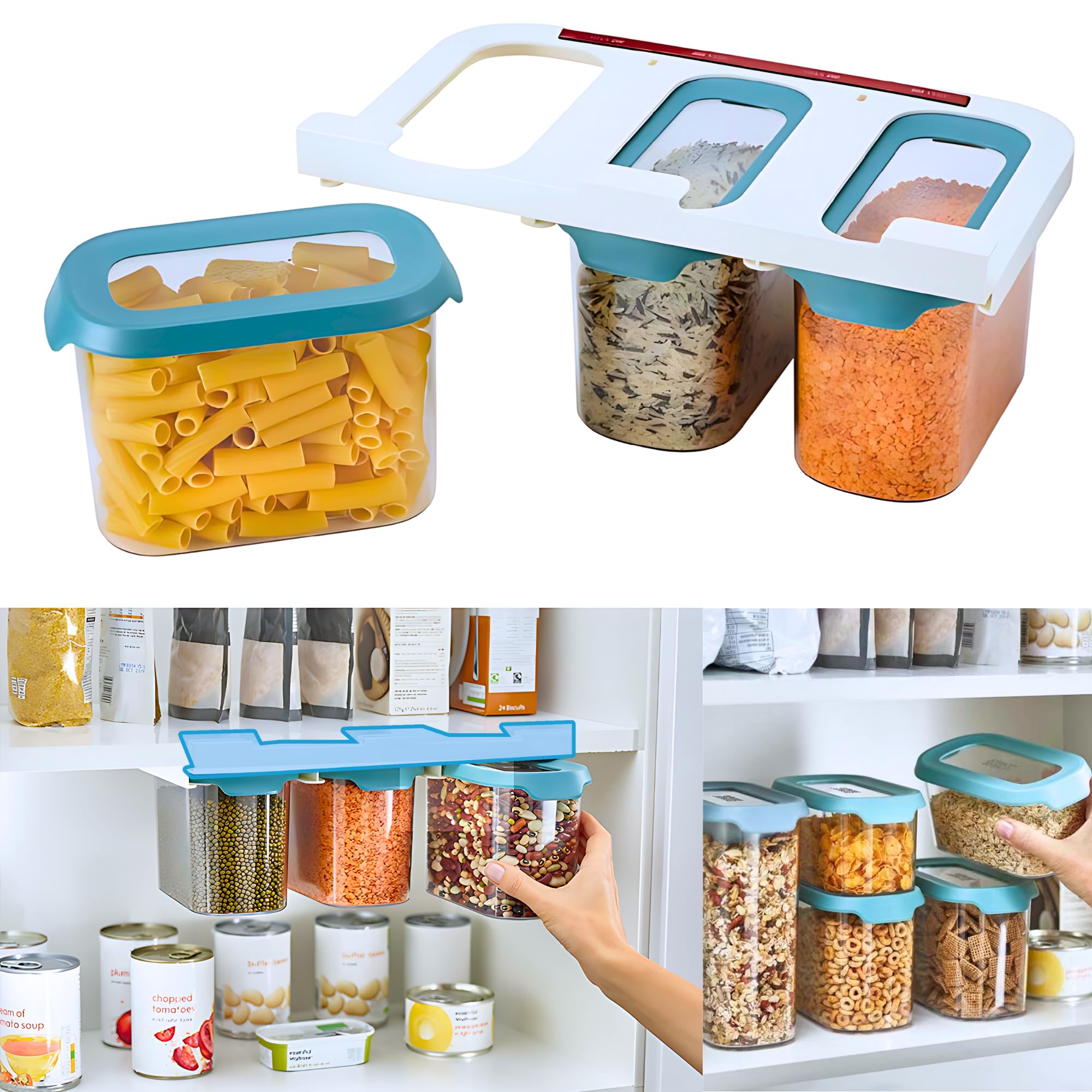 Homeessentials Hanging Storage Containers For Kitchen  Drawer Base Airtight Plastic Containers For Pulses Storage/Space Saving 