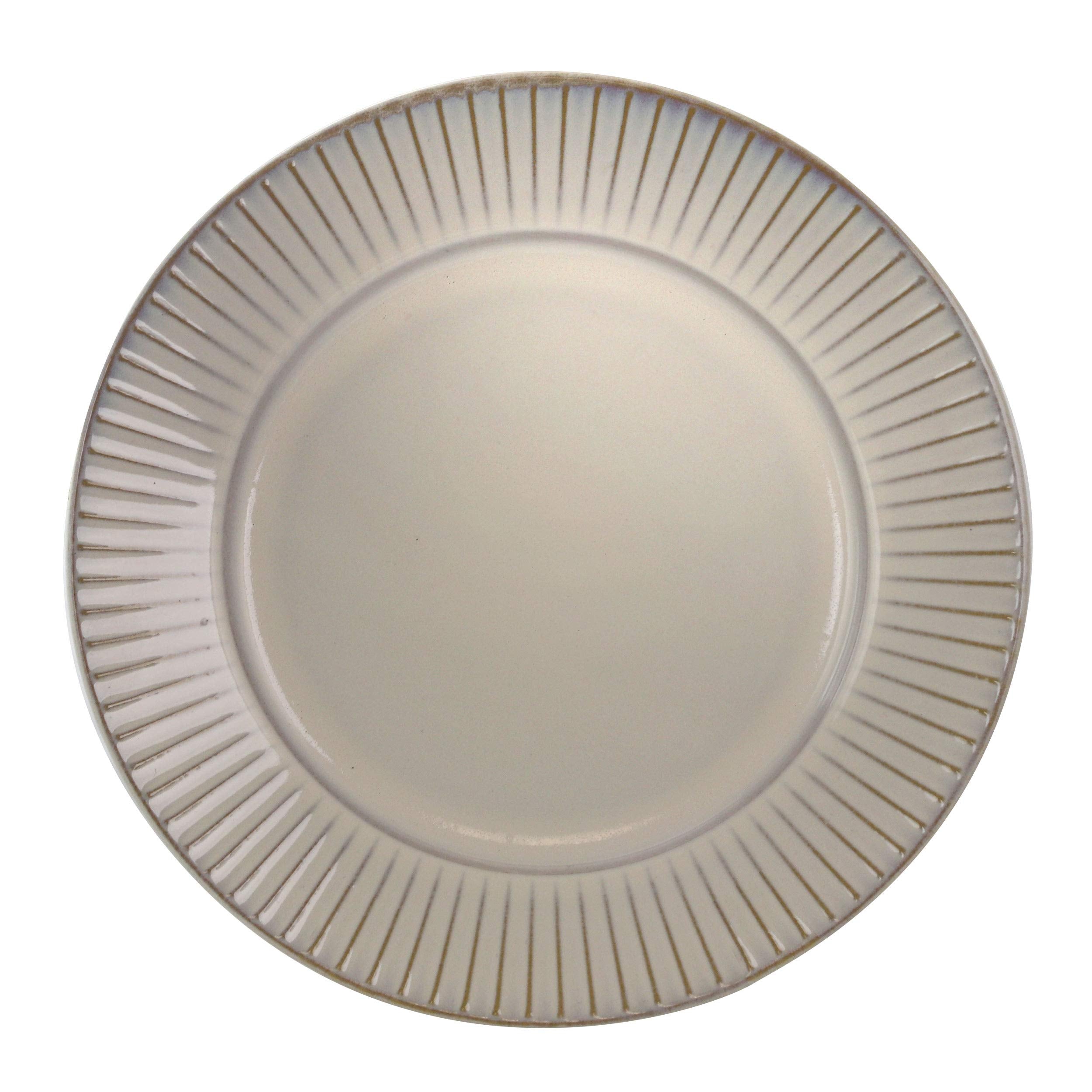 Elama 16-Piece Round Embossed Stoneware Dinnerware Set, White - Contemporary Design
