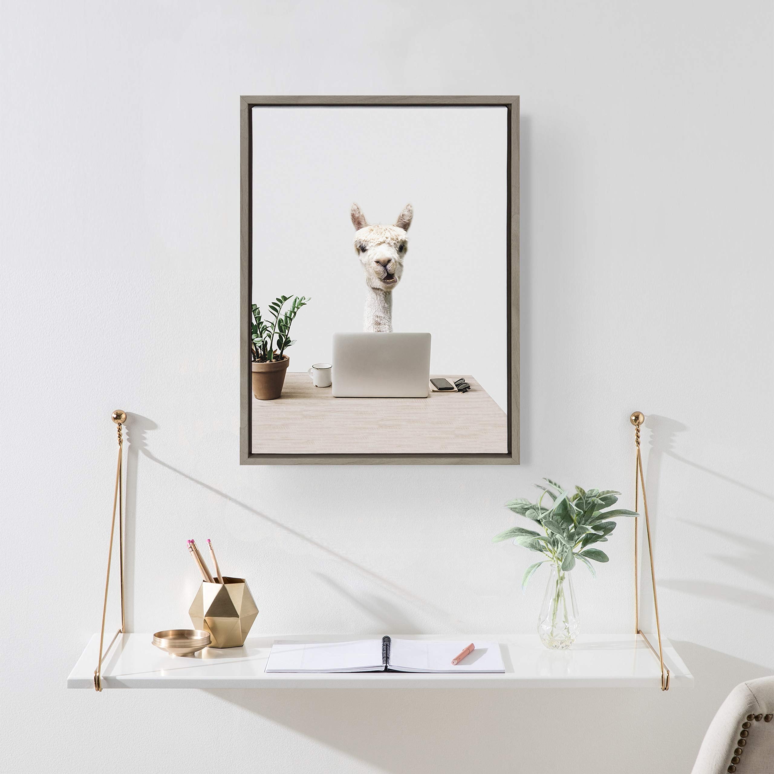 Kate And Laurel Sylvie Mr. Al Paca Here, Im In Distribution Framed Canvas Wall Art By The Creative Bunch Studio, 18X24 Gray, Alp