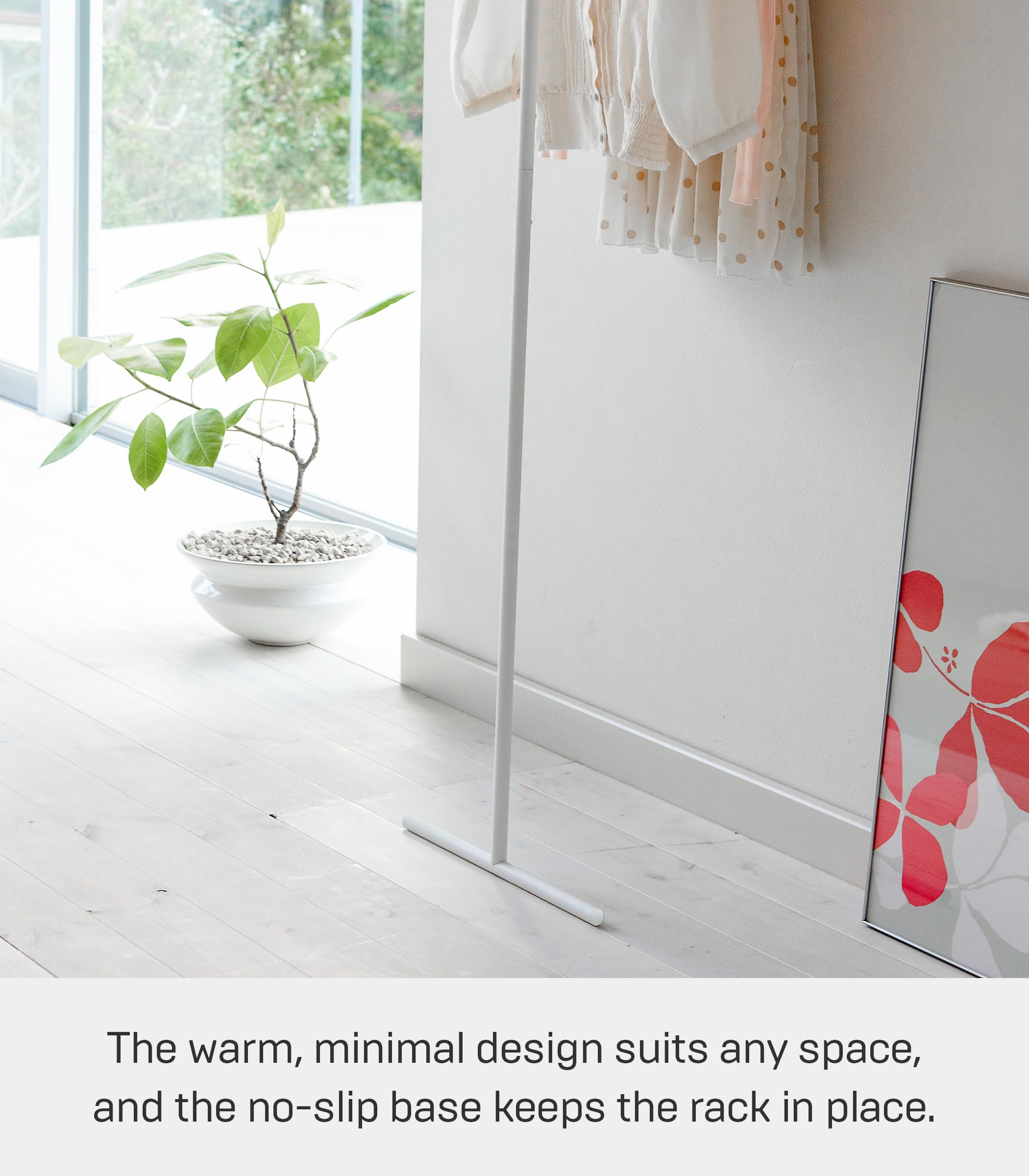 Yamazaki Home Leaning Slim Coat Hanger Clothes Rack, Space Saving Steel One Size White