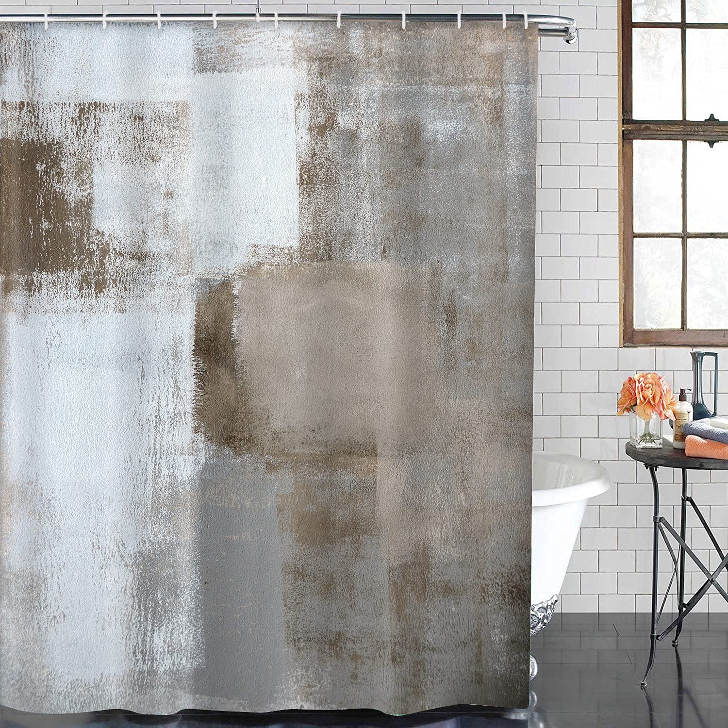 Artsocket Grey Brown Bathroom Set With Shower Curtain And Rugs Accessory,Gray Abstract Painting Modern Shower Curtain Set, Abstr