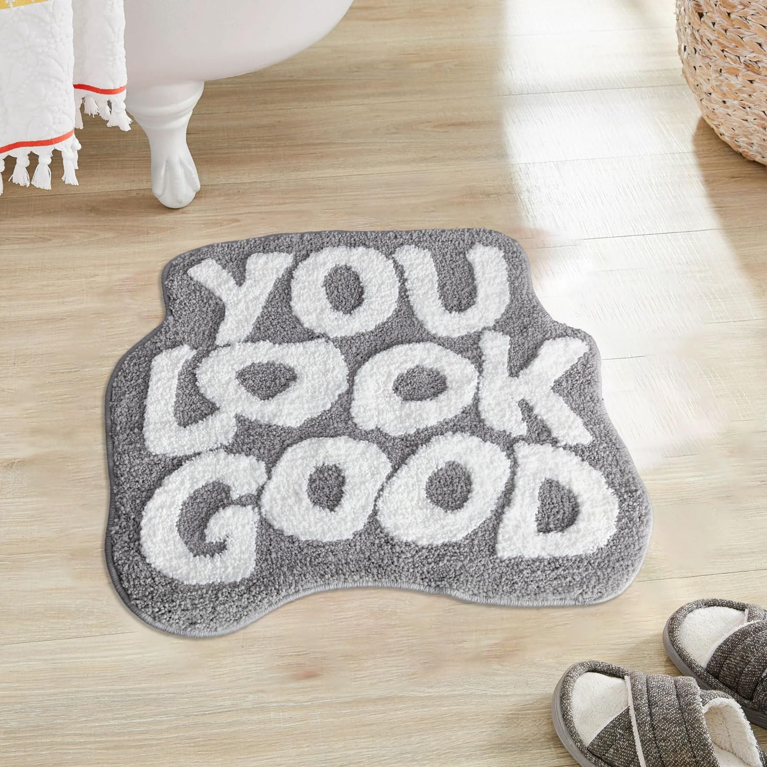 Urtlmaji You Look Good Bath Mat Grey Funny Bathroom Rugs Cute Cool Bath Rugs Non Slip Microfiber Plush Absorbent Washable Preppy