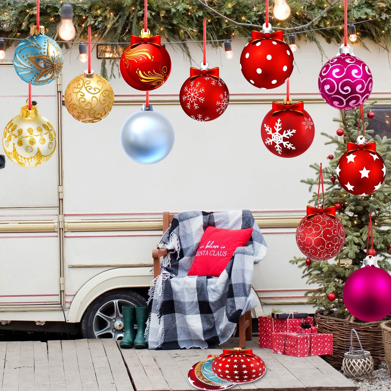 Rtteri 30 Pcs Large Christmas Ball Shape Ornaments for Outdoor 4.9 Inch Double Sided Plastic Christmas Hanging Ornaments Balls f