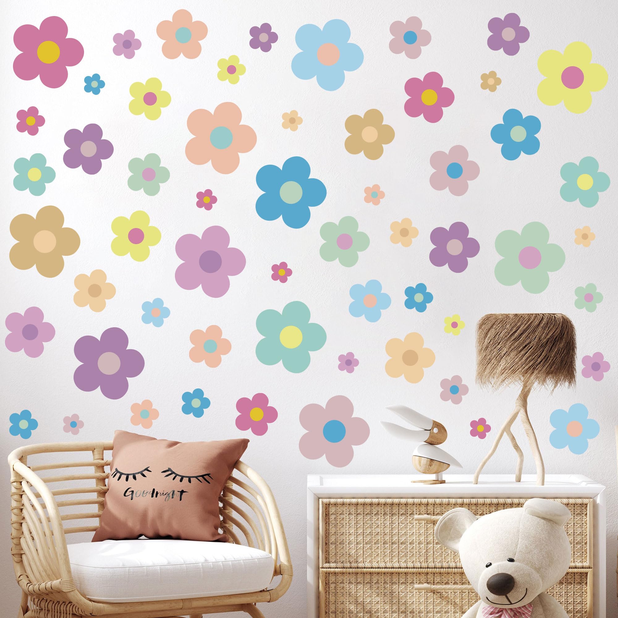 12 Sheets Flower Wall Decals Cute Colorful Floral Wall Stickers Vinyl Peel And Stick Wall Decals Y2K Preppy Hippie Stickers Aest