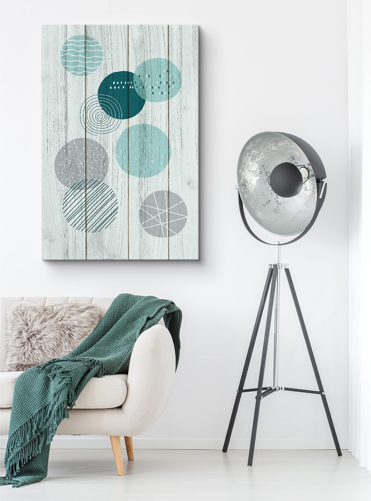 Nwt Canvas Print Wall Art Blue & Teal Circles On Wood Panels Geometric Shapes Illustrations Modern Art Bohemian Group Relax/Calm