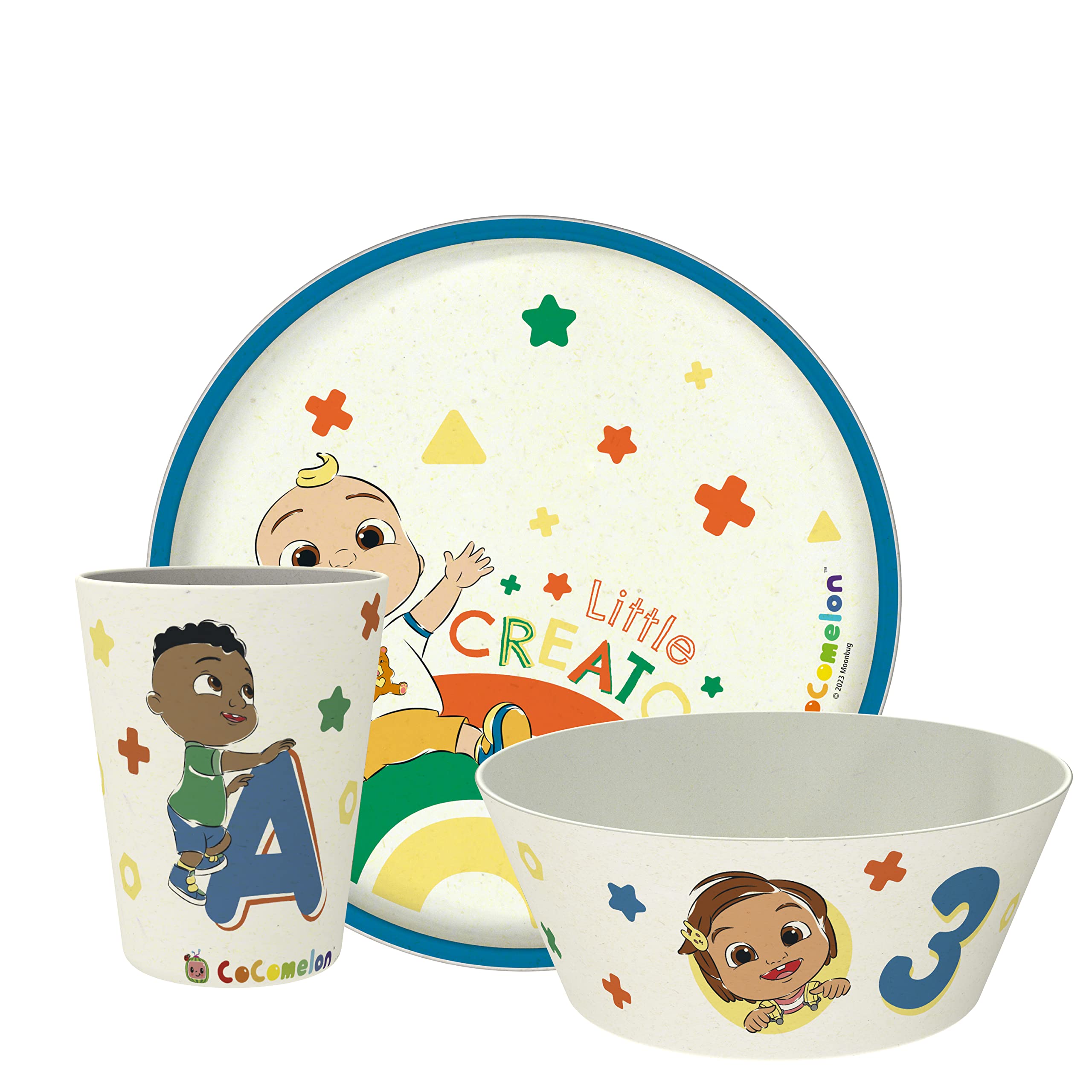Zak Designs Cocomelon Kids Dinnerware Set 3 Pieces, Durable And Sustainable Melamine Bamboo Plate, Bowl, And Tumbler Are Perfect