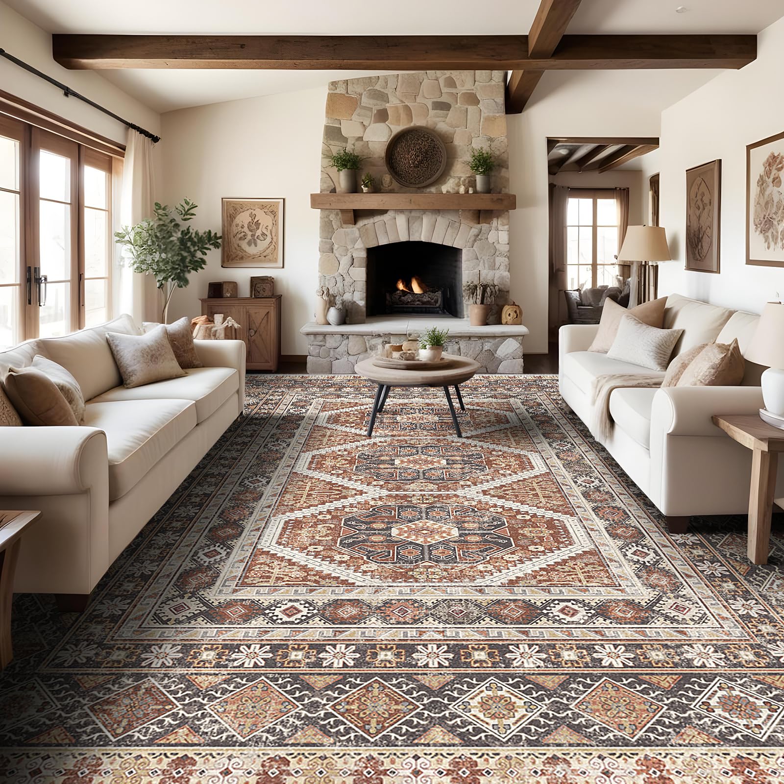 Large Rugs for Living Room: 10x14 Area Rugs Farmhouse Indoor Machine Washable Rug Non-Slip with Rubber Backed Oriental Carpets 1