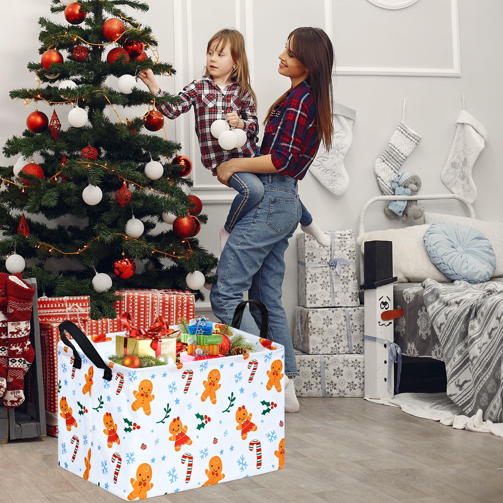 MAIZMZ Christmas Basket for Kids Gingerbread Santa Claus Snowman Storage Baskets Collapsible Nursery Hamper Waterproof Clothes T