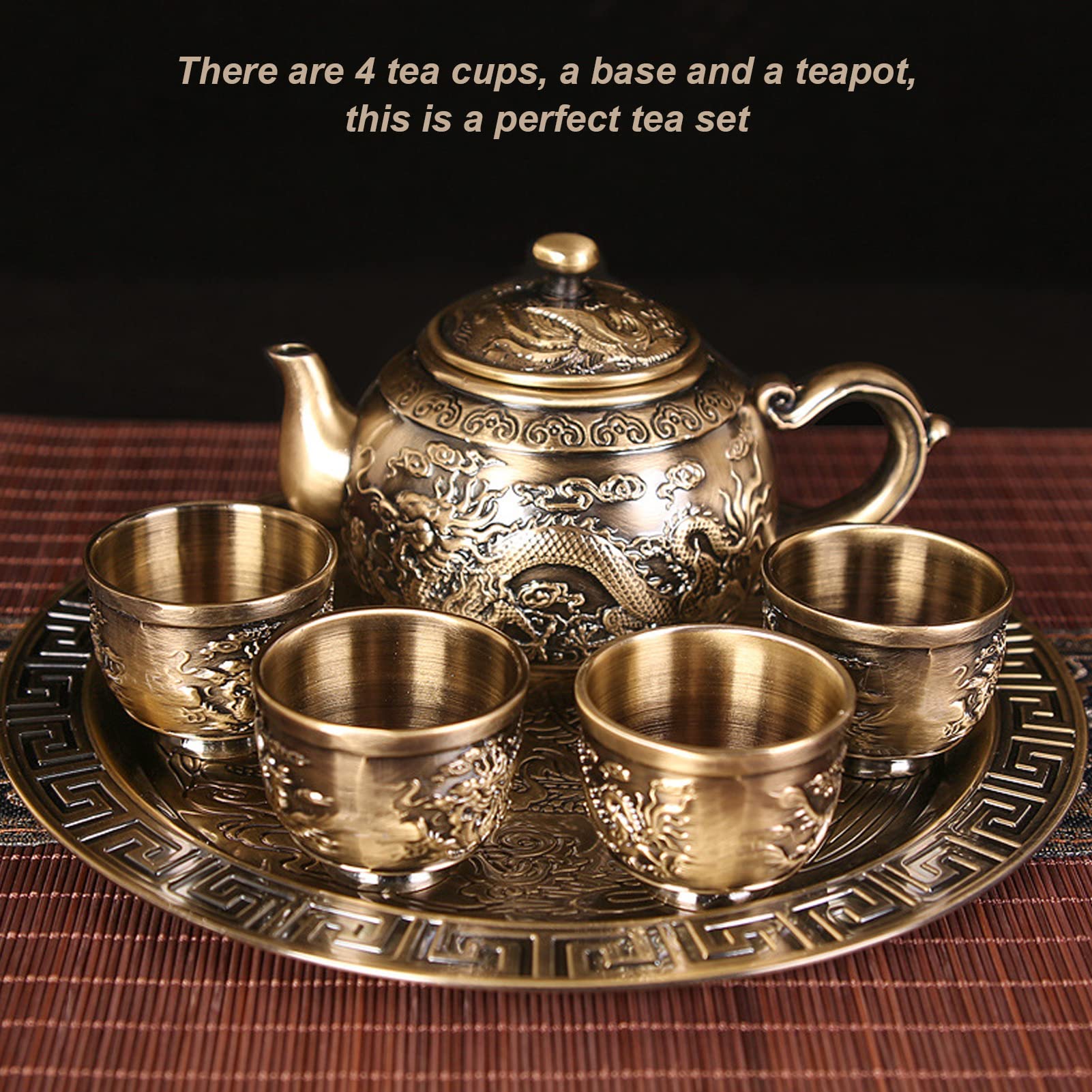 Heepdd Vintage Coffee Tea Pot, Metal Turkish Tea Set With 4 Coffee Cups Craft Tea Tray Gift Set For Wedding Tea Table Decor