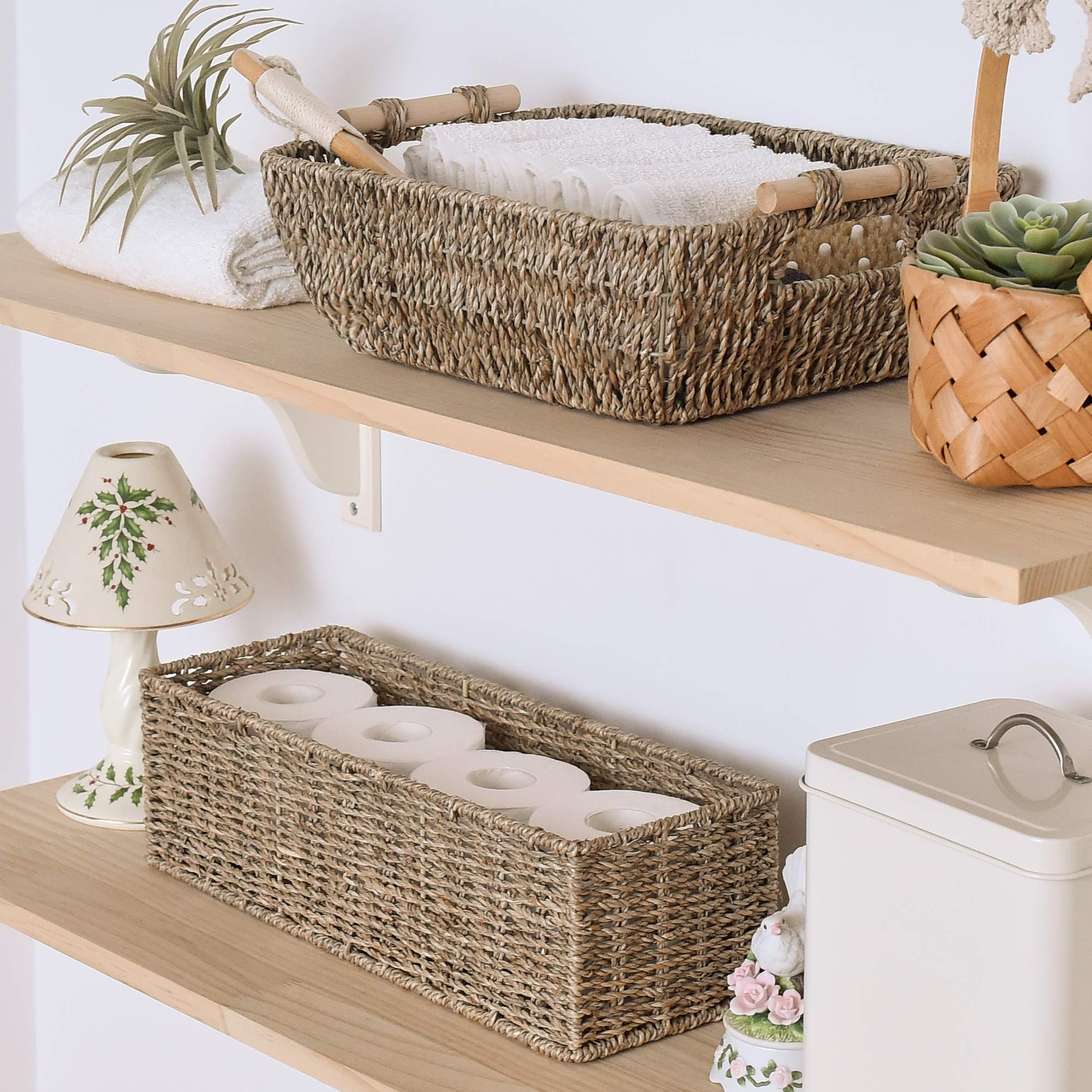 StorageWorks Toilet Paper Basket  Seagrass Wicker Storage Basket for Toilet Tank Topper For Bathroom 2 Pack