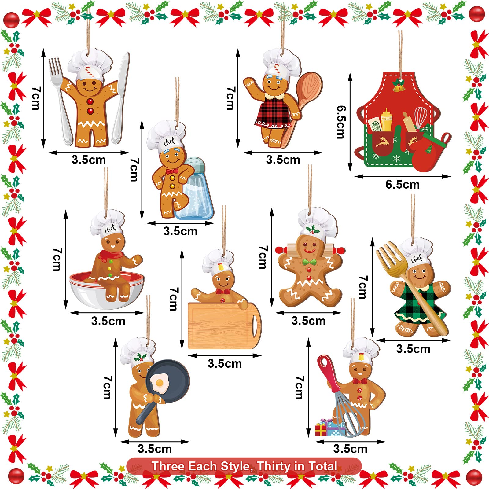 Amyhill 30 Pieces Christmas Baking Tool Ornament Hanging Baking Gingerbread Decorations Farmhouse Chef Bakers Apron Ornament Woo