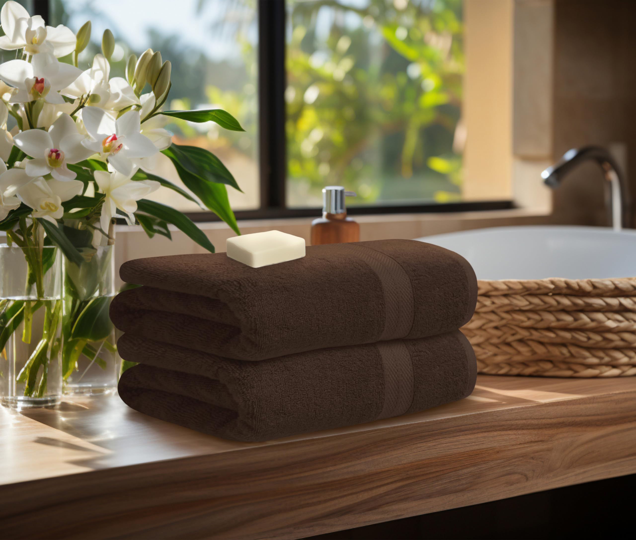 Avalon Towels Luxury 8 Piece Towels Set  2 Bath Towels  2 Hand Towels and 4 Washcloths Ring Spun Cotton 600 GSM  Highly Soft and Absorbent Towels for Bathroom  Hotel and Spa Quality (Brown)