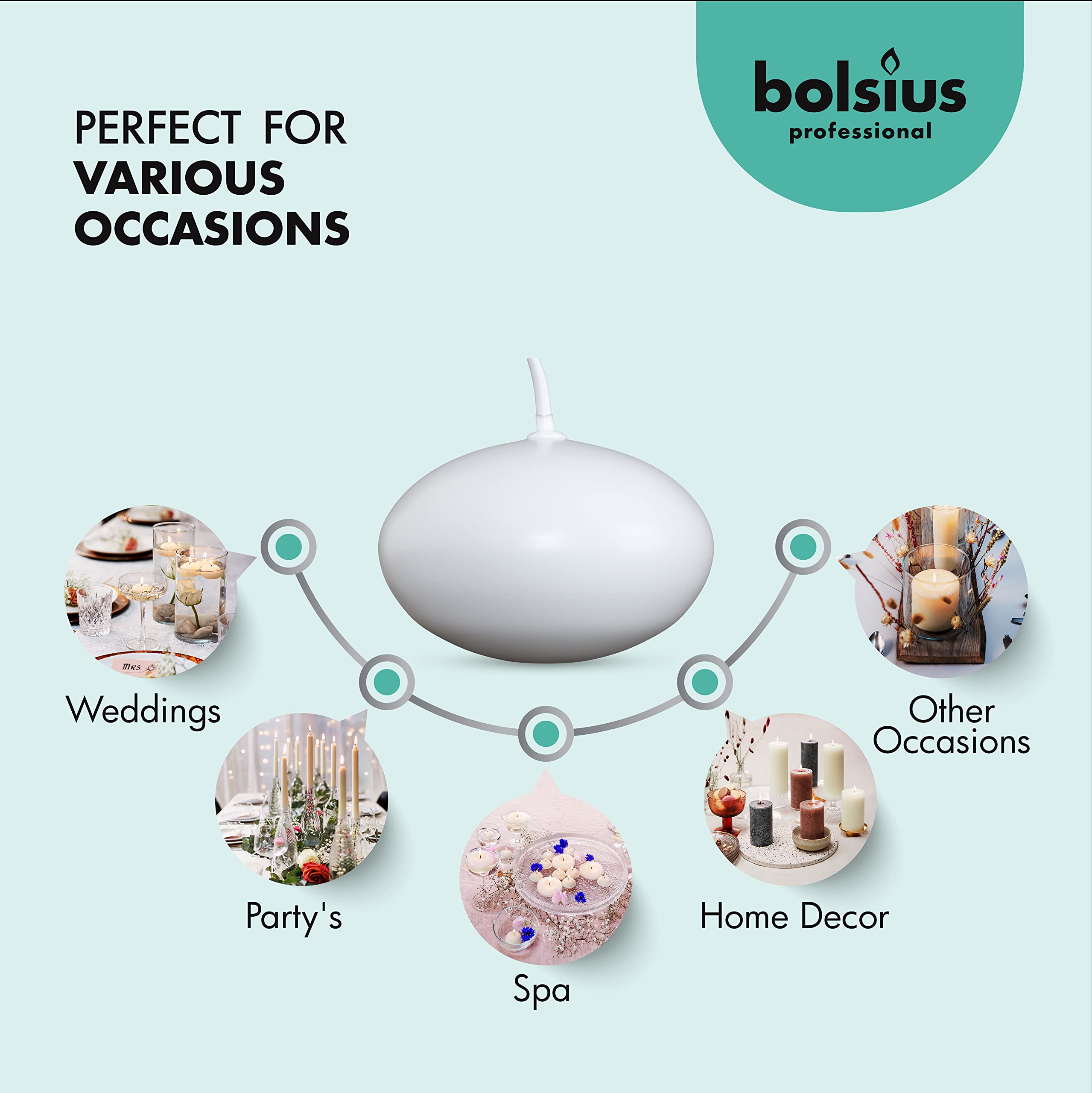 Bolsius White Floating candles 175 Inch - 20 Pack candle Set - 5+ Hours Burn Time - Premium European Quality - Smokeless & Dripless Smooth Flame - 100% cotton Wick - Beach  Wedding  & Party Accessory