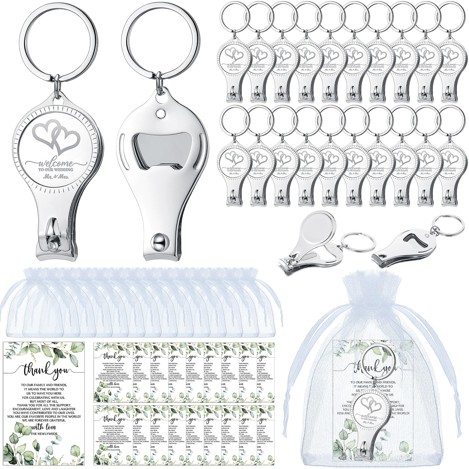 Fulmoon Wedding Multi Function Bottle Opener Nail Clipper Wedding Favors Brewery Cards White Organza Bags for Party Supplies Gif
