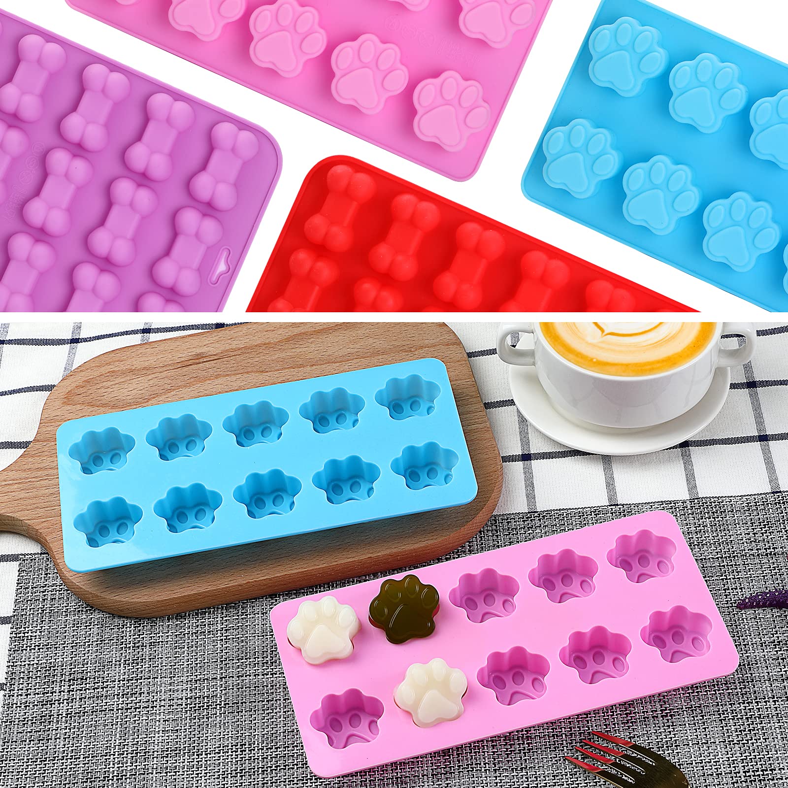 Puppy Dog Paw Bone Silicone Mold, Baking Mold, Used For Jelly, Candy, Chocolate,Ice Cube, Can Bake Dog Snack Biscuits