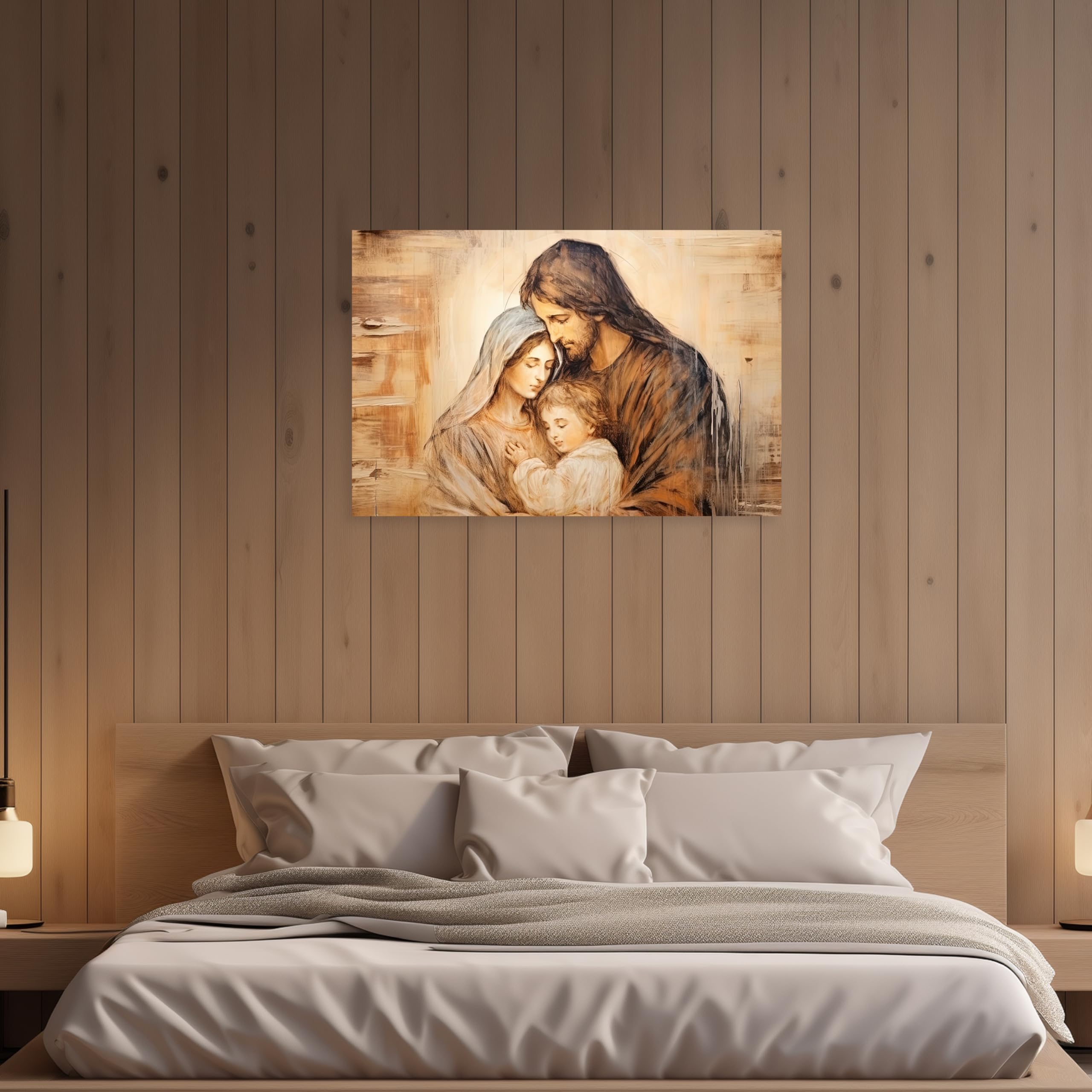 Artzgx Holy Family Picture Virgin Mary And Jesus Canvas Wall Art Catholic Religious Christian Painting For Churches Decor Frame(