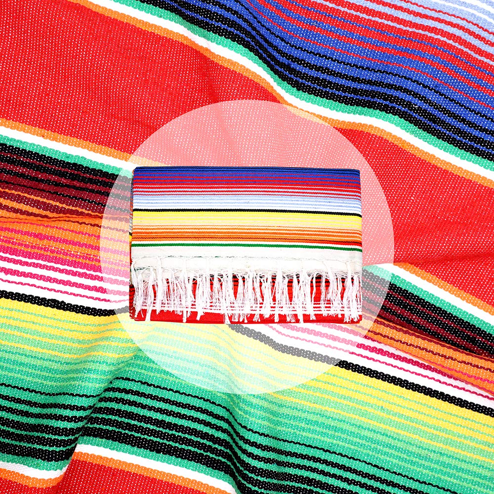 Eccbox 84 X 59 Inch Mexican Tablecloth For Mexican Wedding Party Decorations, Large Square Fringe Cotton Mexican Serape Blanket