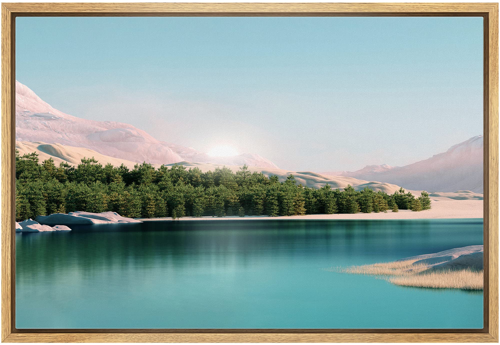 Wall26 Framed Canvas Print Wall Art Pastel Mountain Forest Teal Lake View Nature Wilderness Photography Realism Earth Scenery Ru