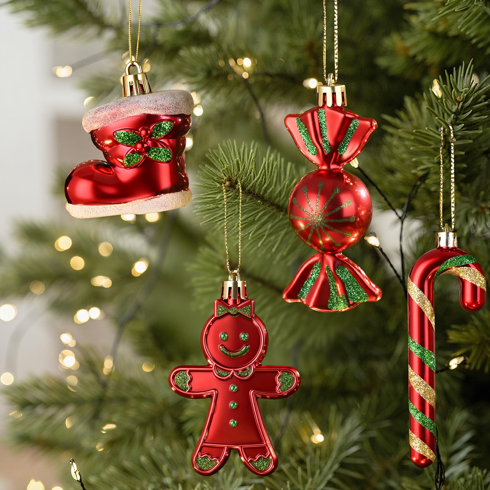 Dolicer 100 Pcs Christmas Ornaments Various Elements Christmas Tree Ornaments Set Red Gold Green Christmas Ball Ornament Shatter
