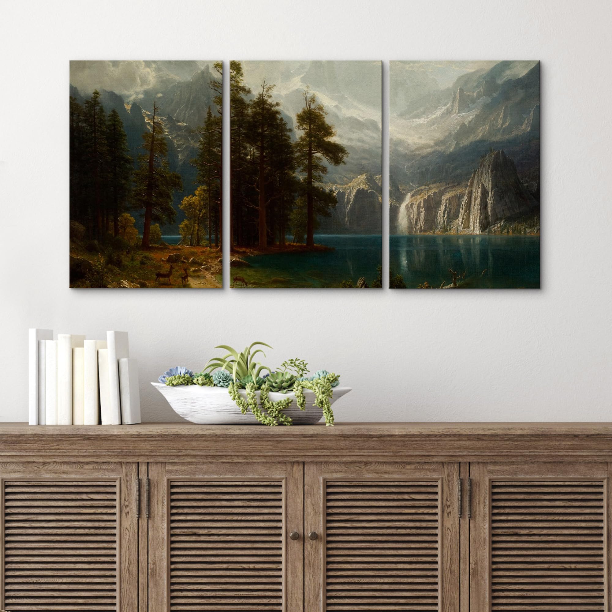 Wall26 - 3 Piece Canvas Wall Art - Sierra Nevada In California By Albert Bierstadt Giclee - Modern Home Art Stretched And Framed