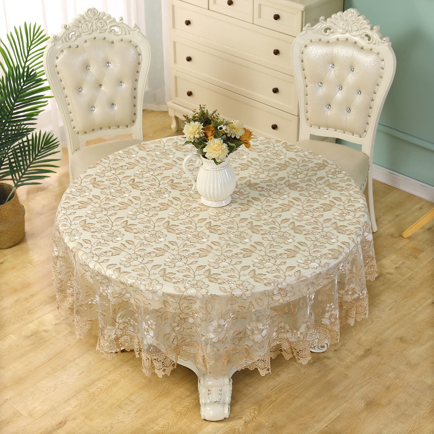 Lace Tablecloth Floral Embroidered Decor Macrame Round Table Cloth For Spring Summer Holiday Outdoor And Kitchen Dining-Room Din