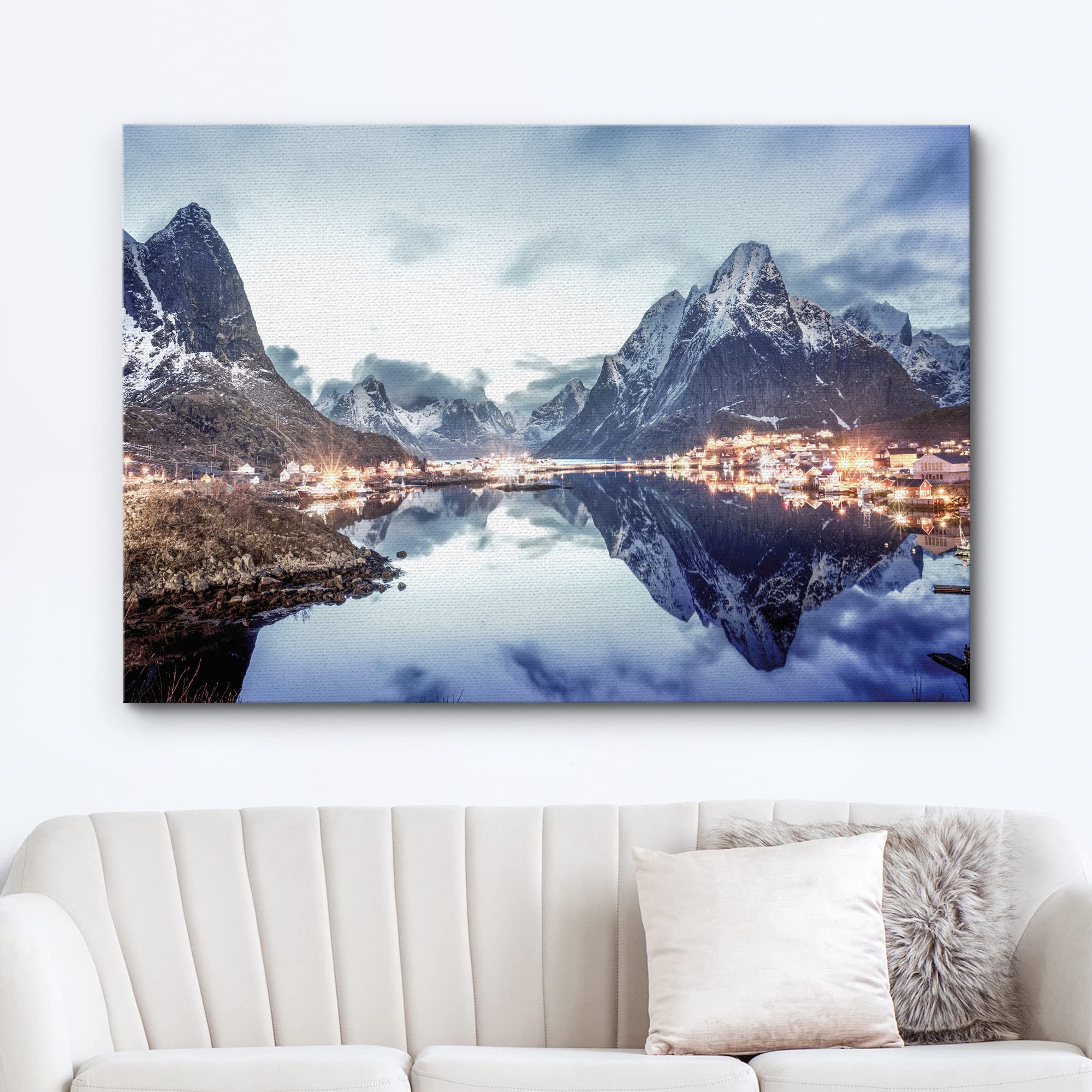 Wall26 Canvas Print Wall Art Winter Snow Mountain City Light Village Nature Wilderness Photography Realism Earth Scenery Rustic