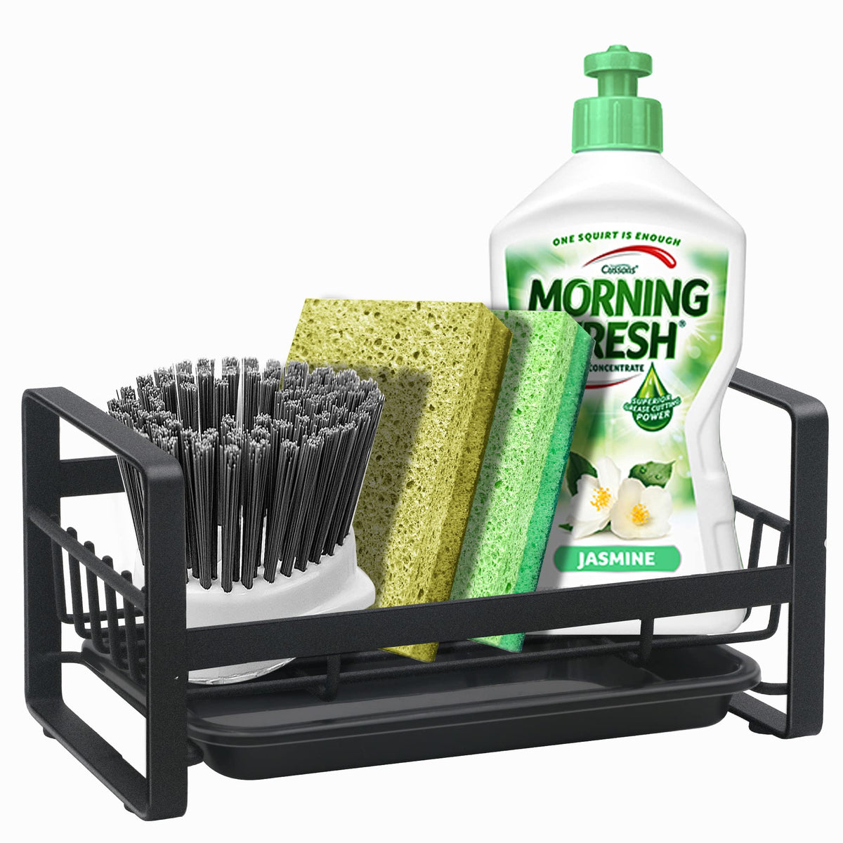 Kitchen Sponge Holder For Sink, Kitchen Sink Caddy Organizer, Sink Tray Drainer Rack, Dish Rags Brush Soap Storage Countertop Wi