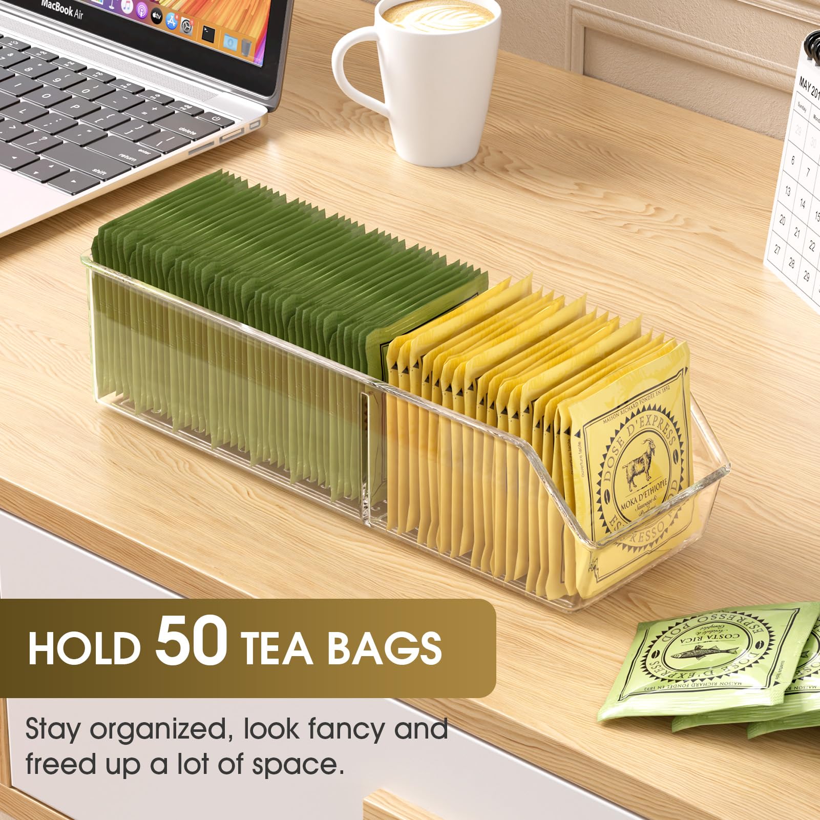 Maxgear Tea Bag Organizer Clear Tea Bag Storage Plastic Tea Bag Holder For Counter Storage Bins For Pantry, Kitchen, Cabinet, Co