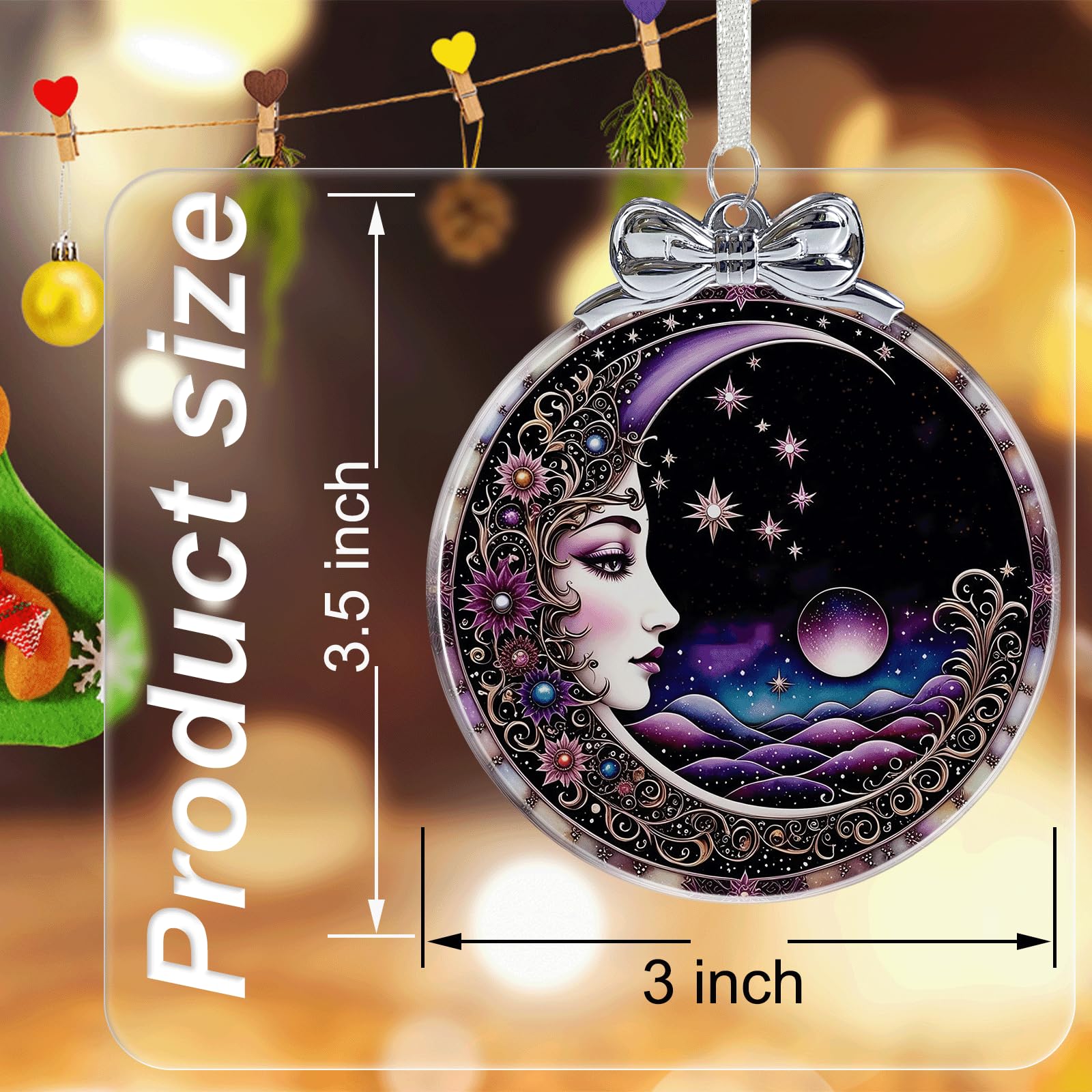 Sun and Moon Christmas Ornament Crystal Glass with Gift Box- Hanging Ornaments for Christmas Tree Xmas Decorations, Holiday Keep