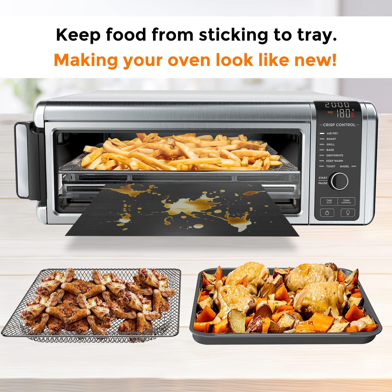 Cowbright 3Pcs Air Fryer Oven Liners, Non-Stick Air Fryer Oven Mat Baking Mat Compatible Ninja Foodi Sp101 Ninja Foodi Sp201 Nin