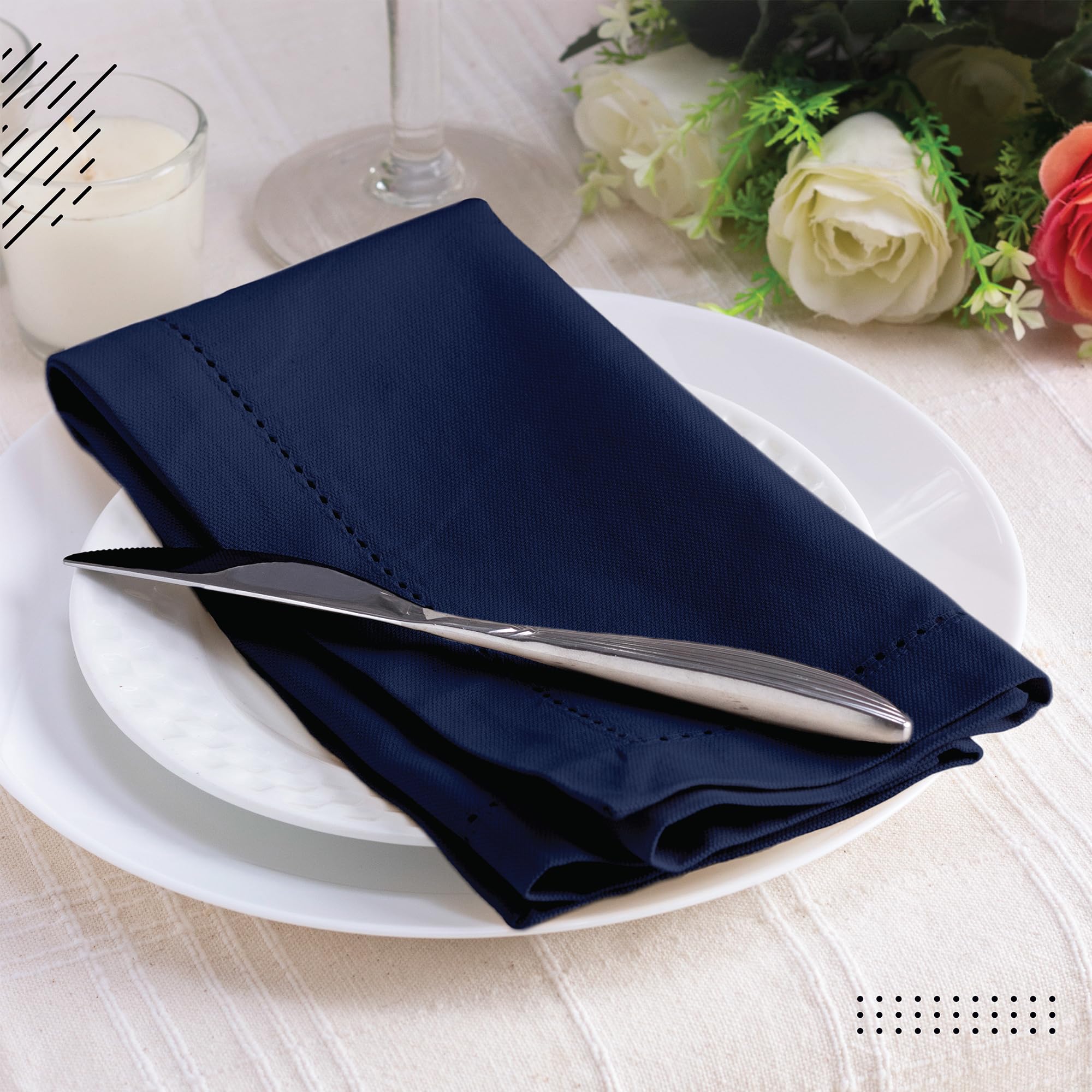 Encasa Xo Cloth Napkins Set Of 4 | Pure Cotton Hemstitched Design | Scotch Blue | Square 17''X17'' | Dining Table Napkins - Mach