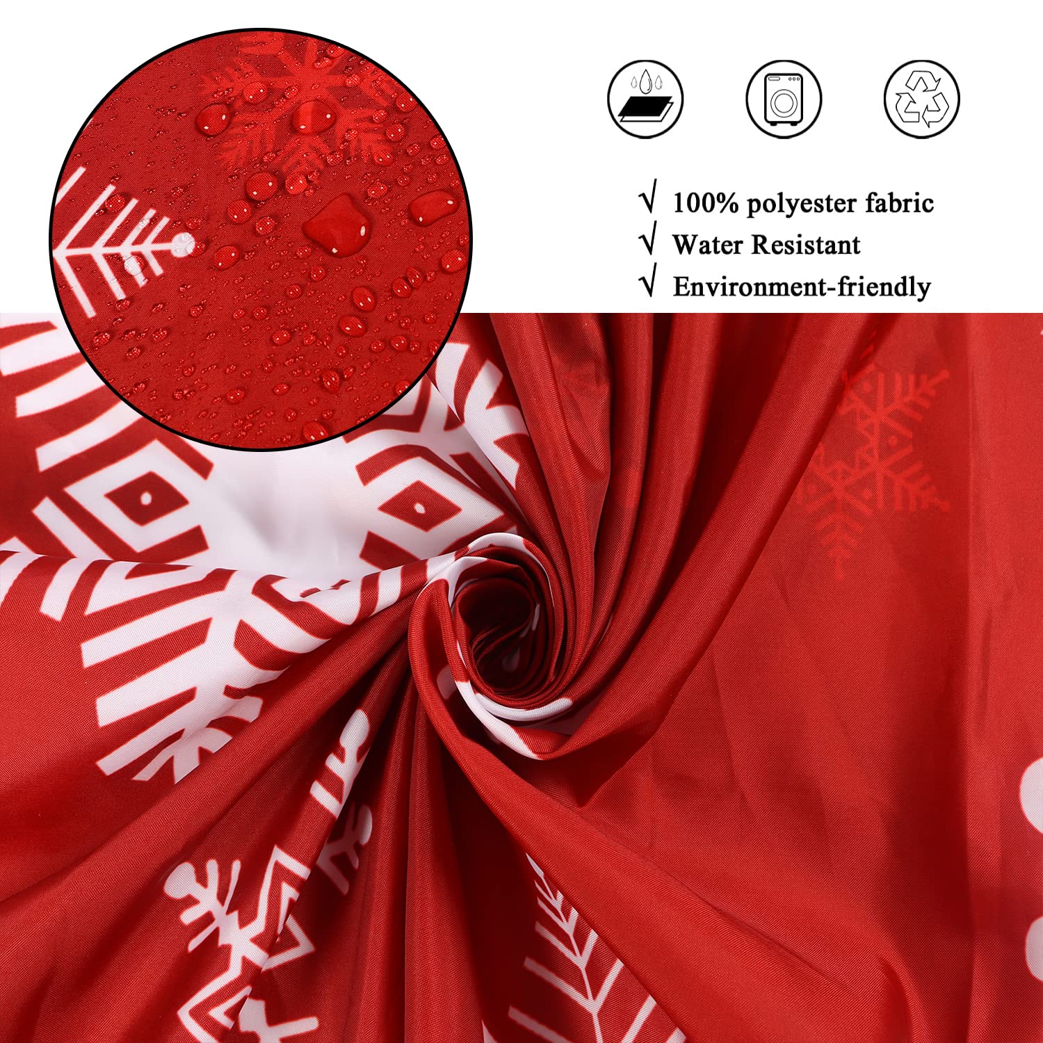 Gcirec Christmas Snowflake Shower Curtain, Red White Xmas Snowflake Winter Holiday New Year Bathroom Curtain Home Bathtub Decor